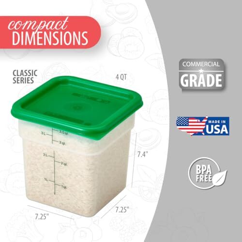 4 Qt quart Bpafree Square Food Storage Container With Green Lid 2 Pack Class