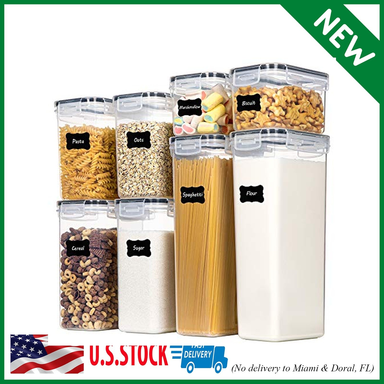 Airtight Food Storage Containers with Lids, 8 PCS Plastic Storage Canisters for