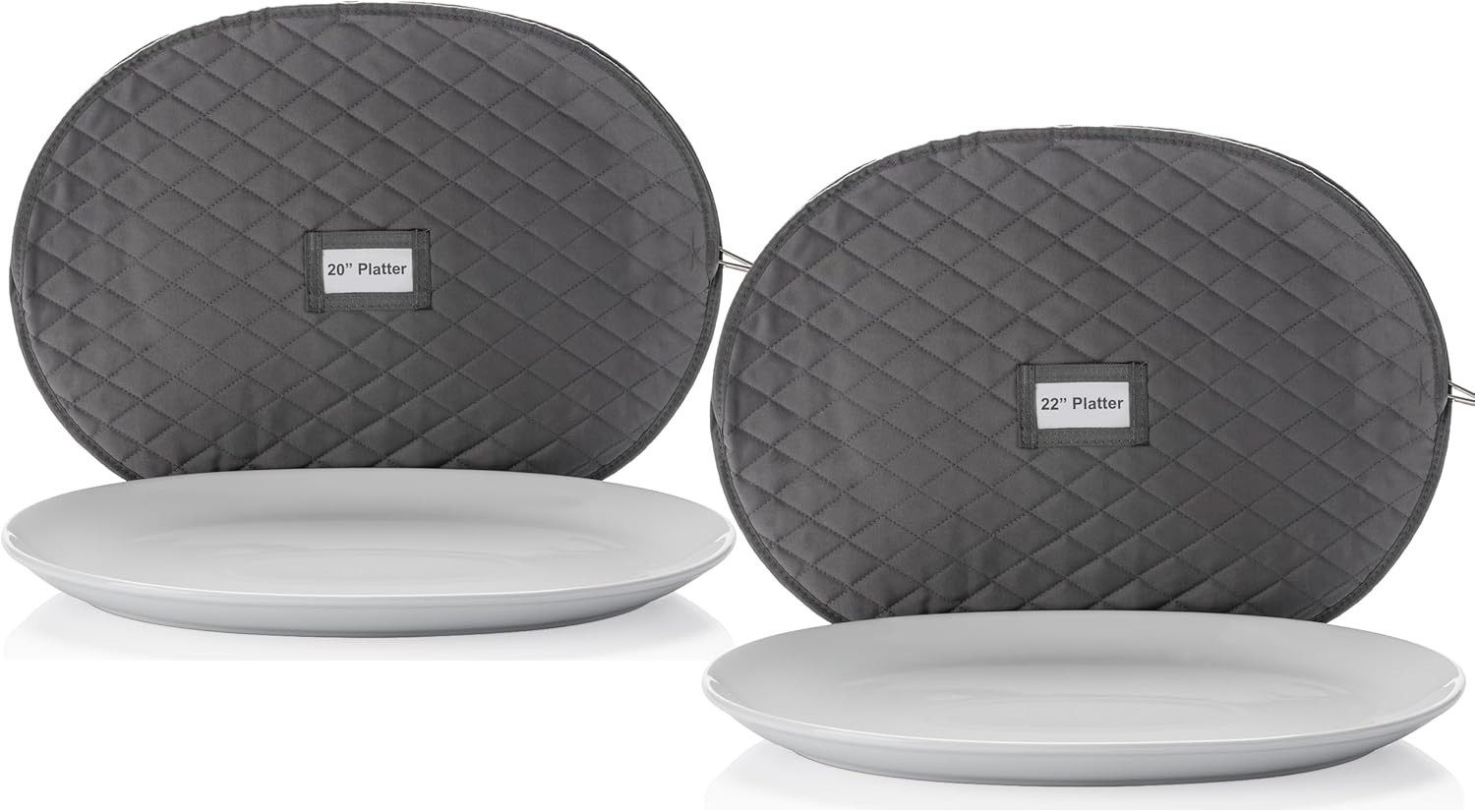 2 Pack – Large and Medium Platter Storage Cases 20″X15″and 22″X17″- Gray China