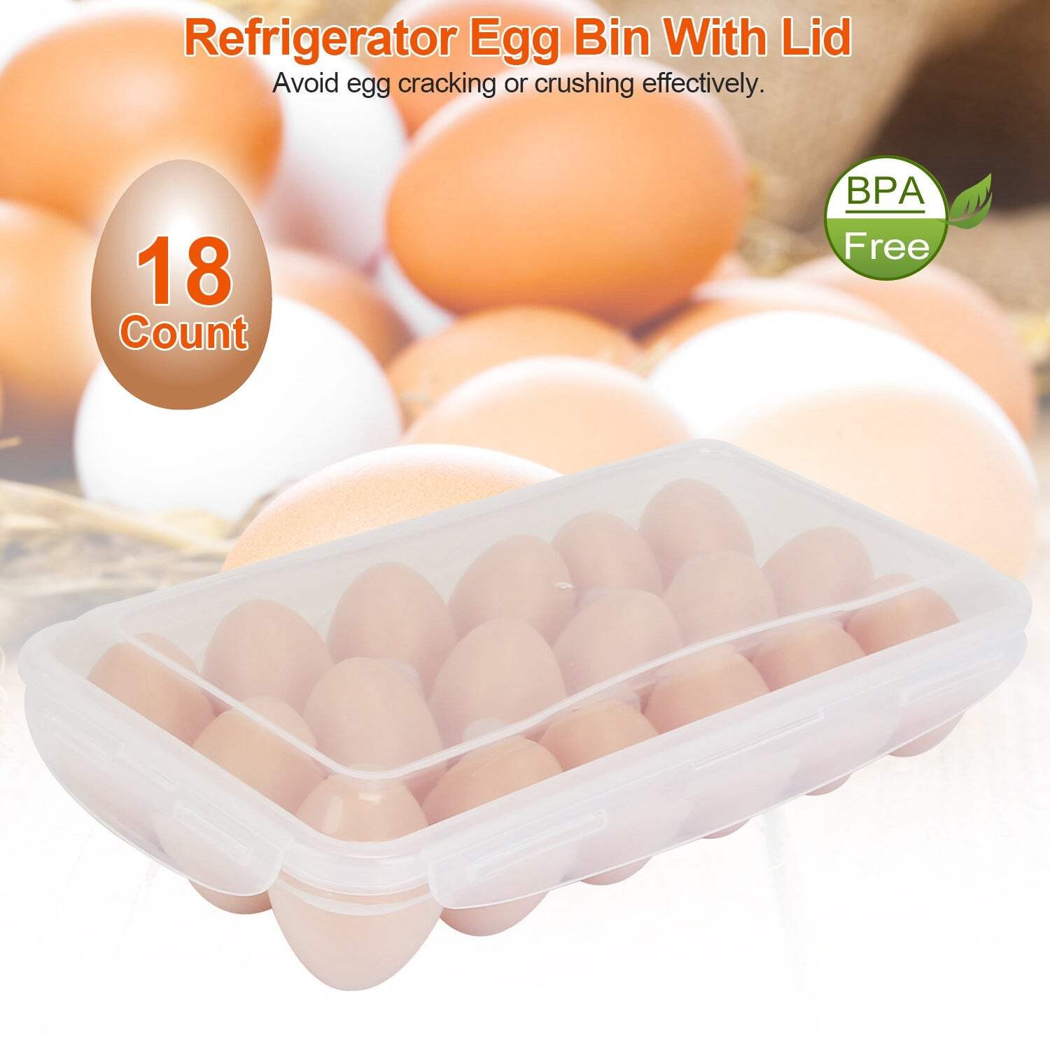 2Pcs Plastic Egg Holder Stackable Egg Storage Box Egg Rack for Refrigerator 18 C