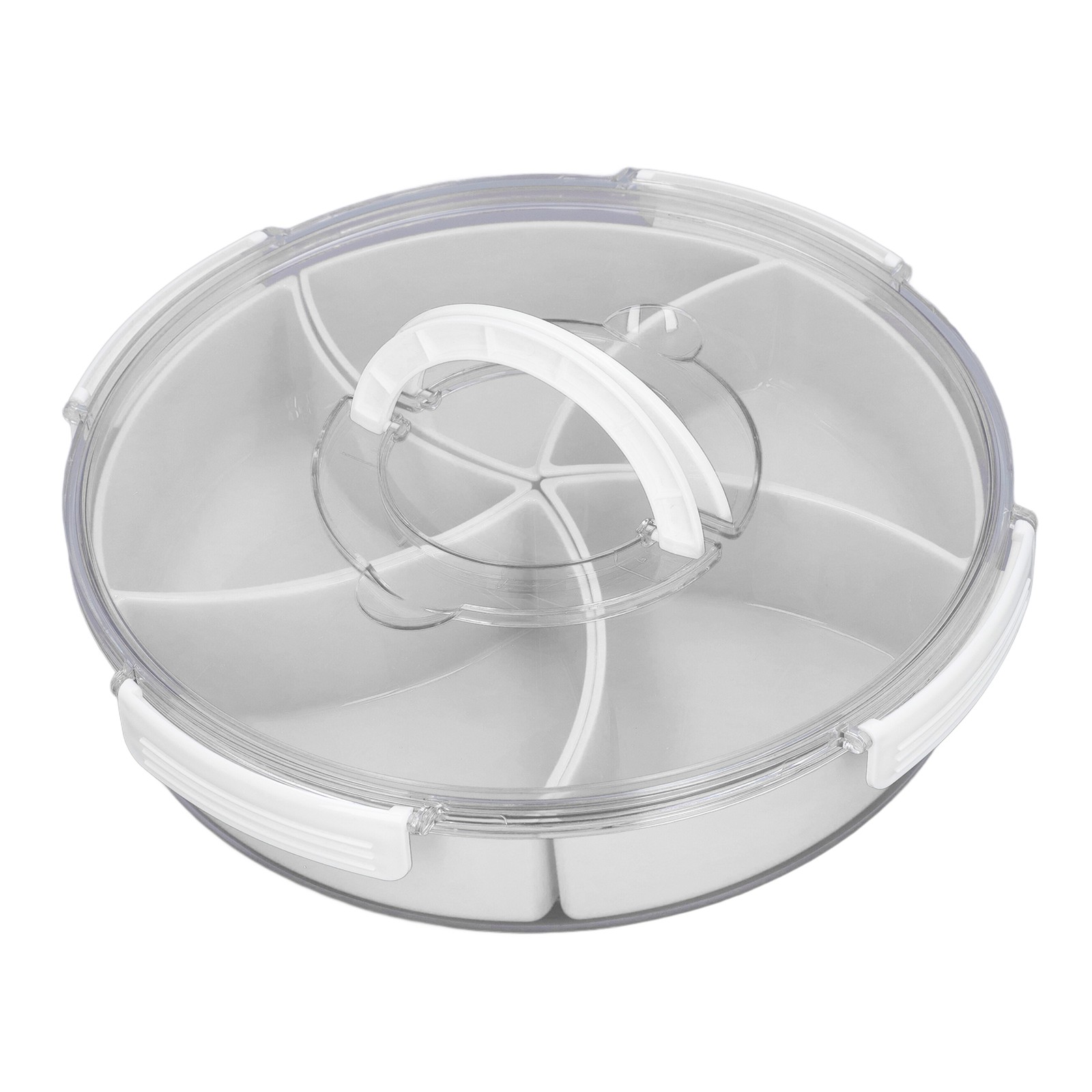 White 5-Compartment Rotating Snack Box with Lid & Handle