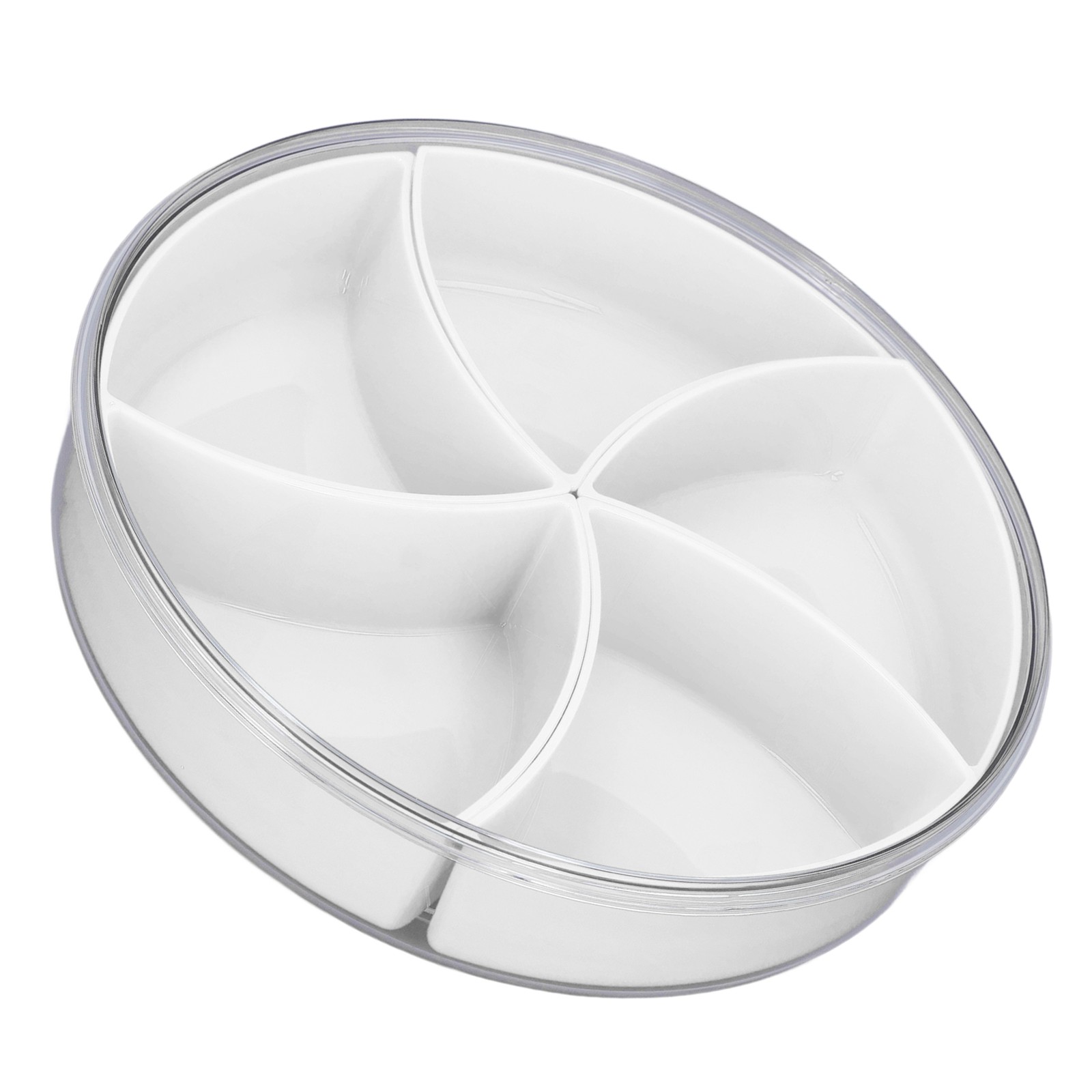 White 5-Compartment Rotating Snack Box with Lid & Handle