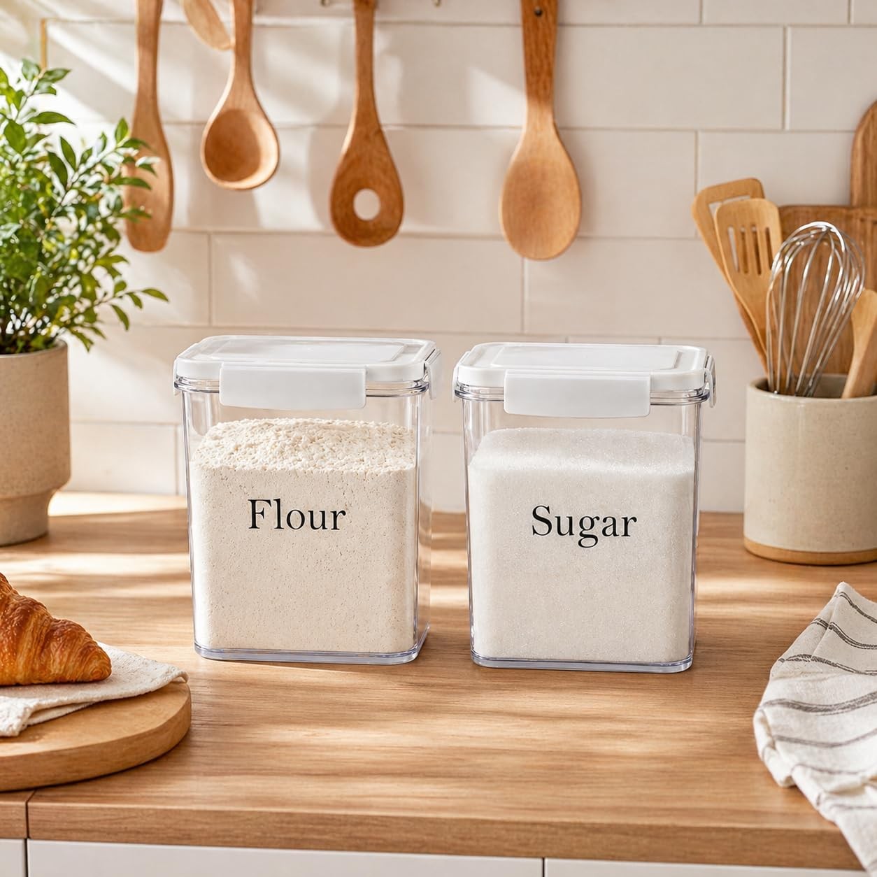 Set of 2 Large Food Storage Jars 4L – Airtight Containers with Lids, White wi…