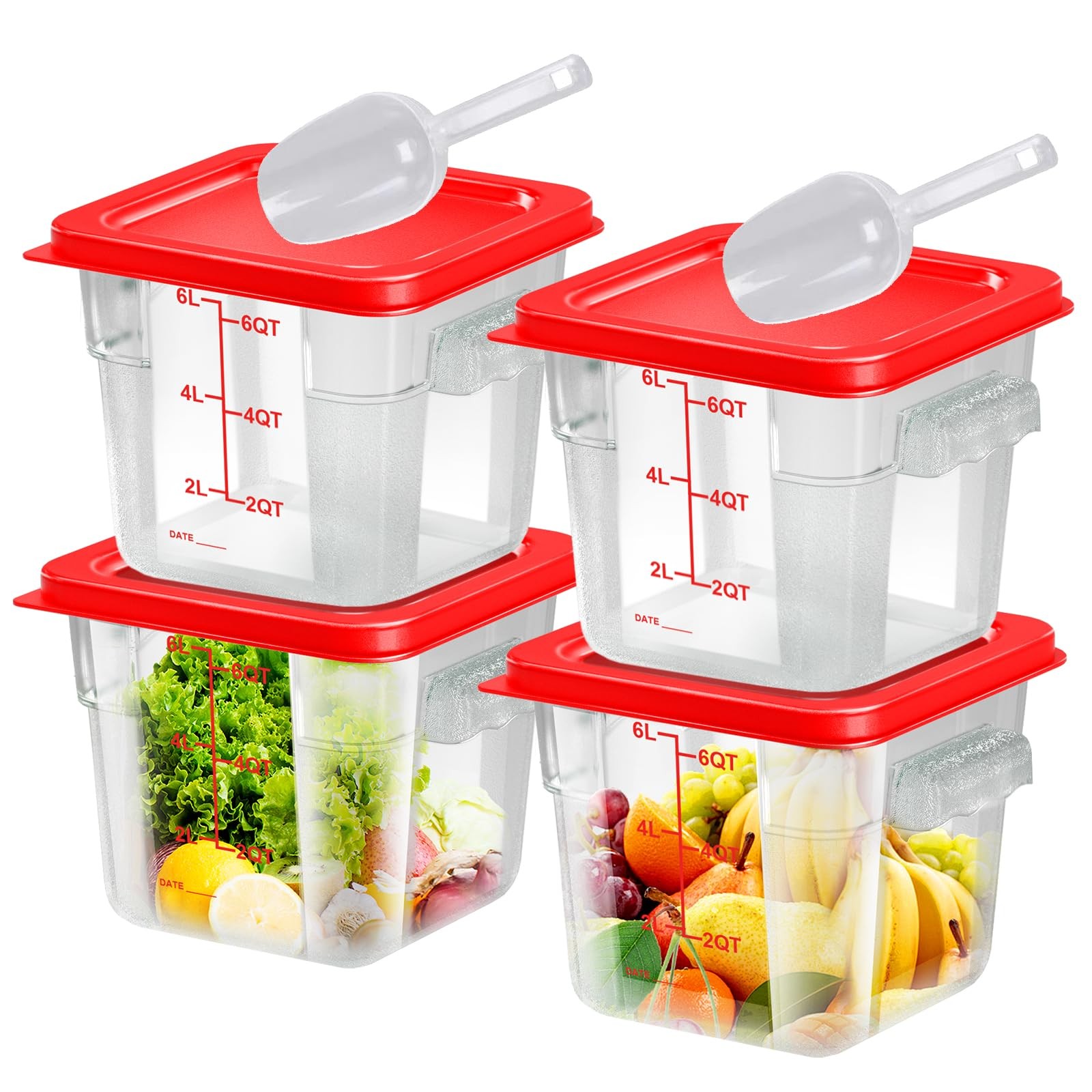 FeyBuosk 4 pcs 6qt Food Storage Containers with Lid, Square Clear Commercial …