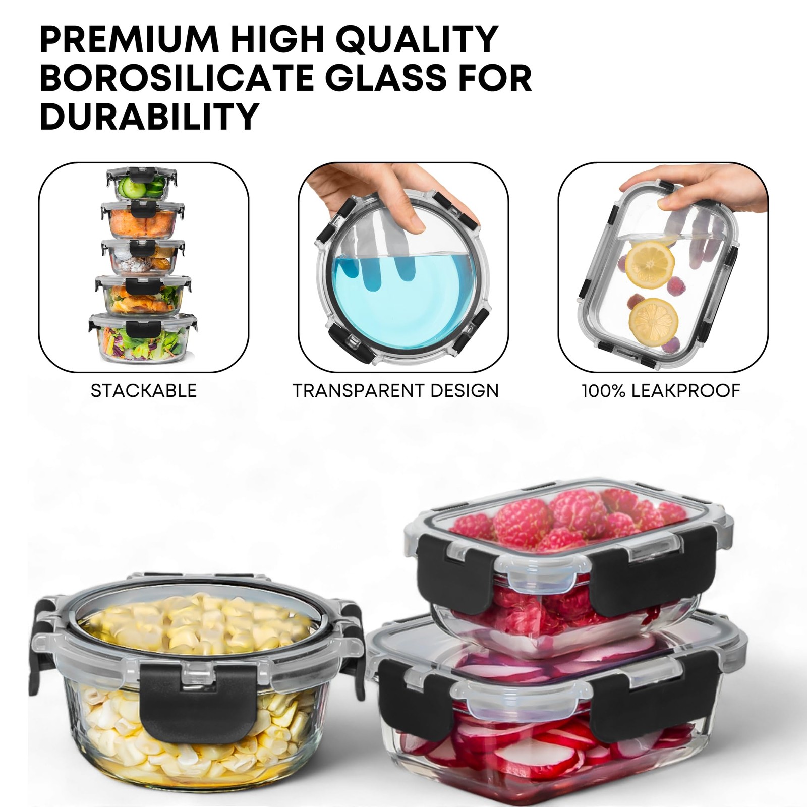 30 PC Glass Food Storage Containers with Lids – Reusable Glass Meal Prep Cont…