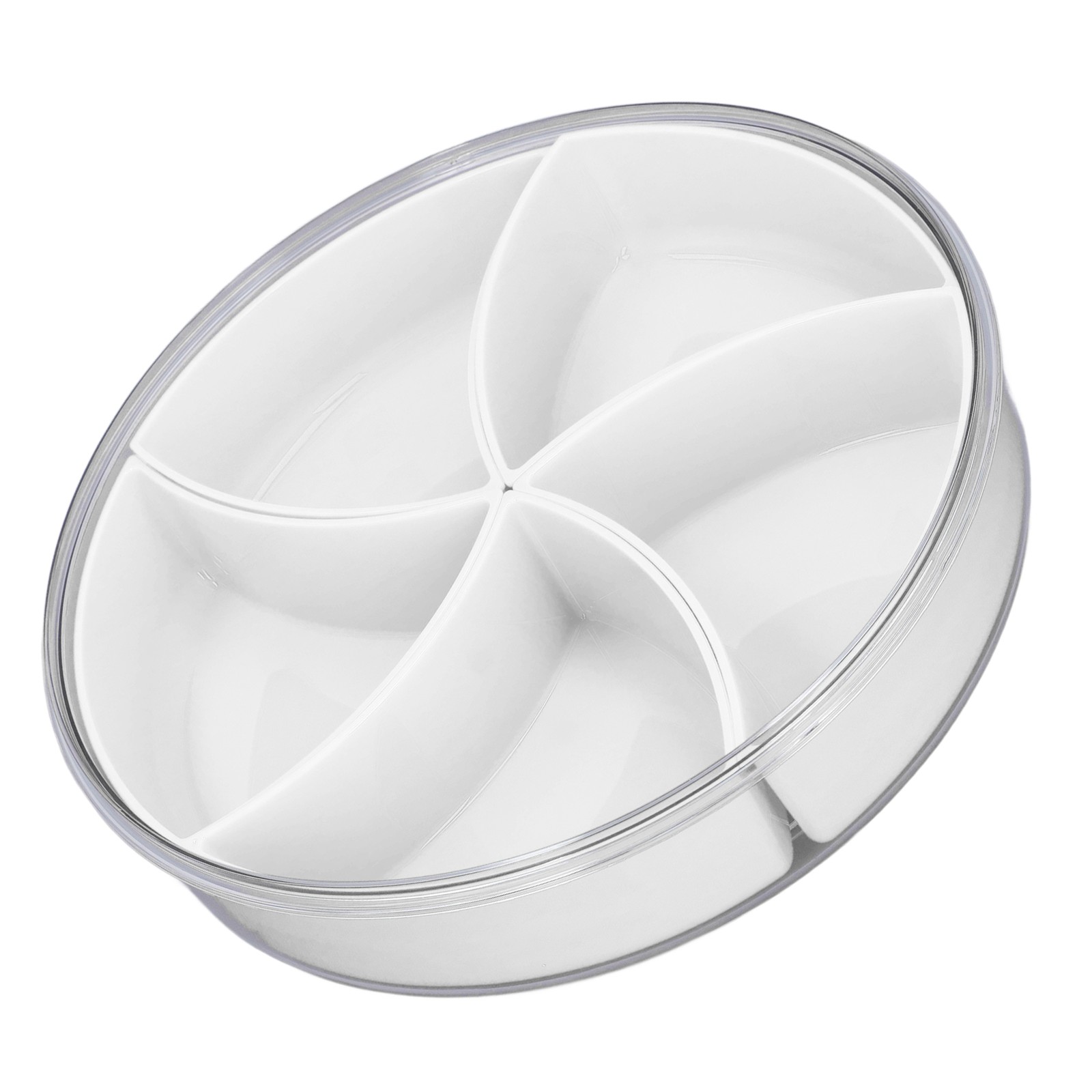 White 5-Compartment Rotating Snack Box with Lid & Handle