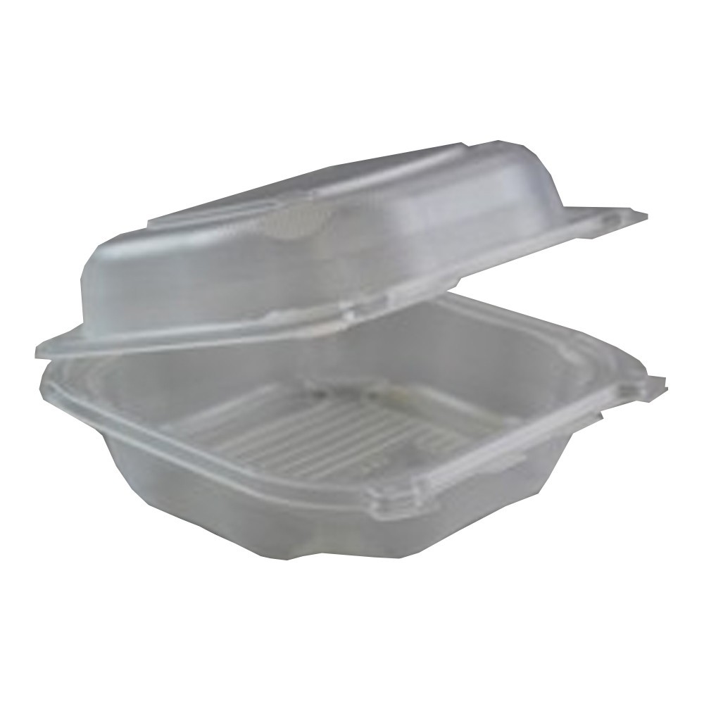 GENPAK CLX200-CL Clear 8″x8″x3″ Square Plastic Clover Hinged Container 2/75 cs