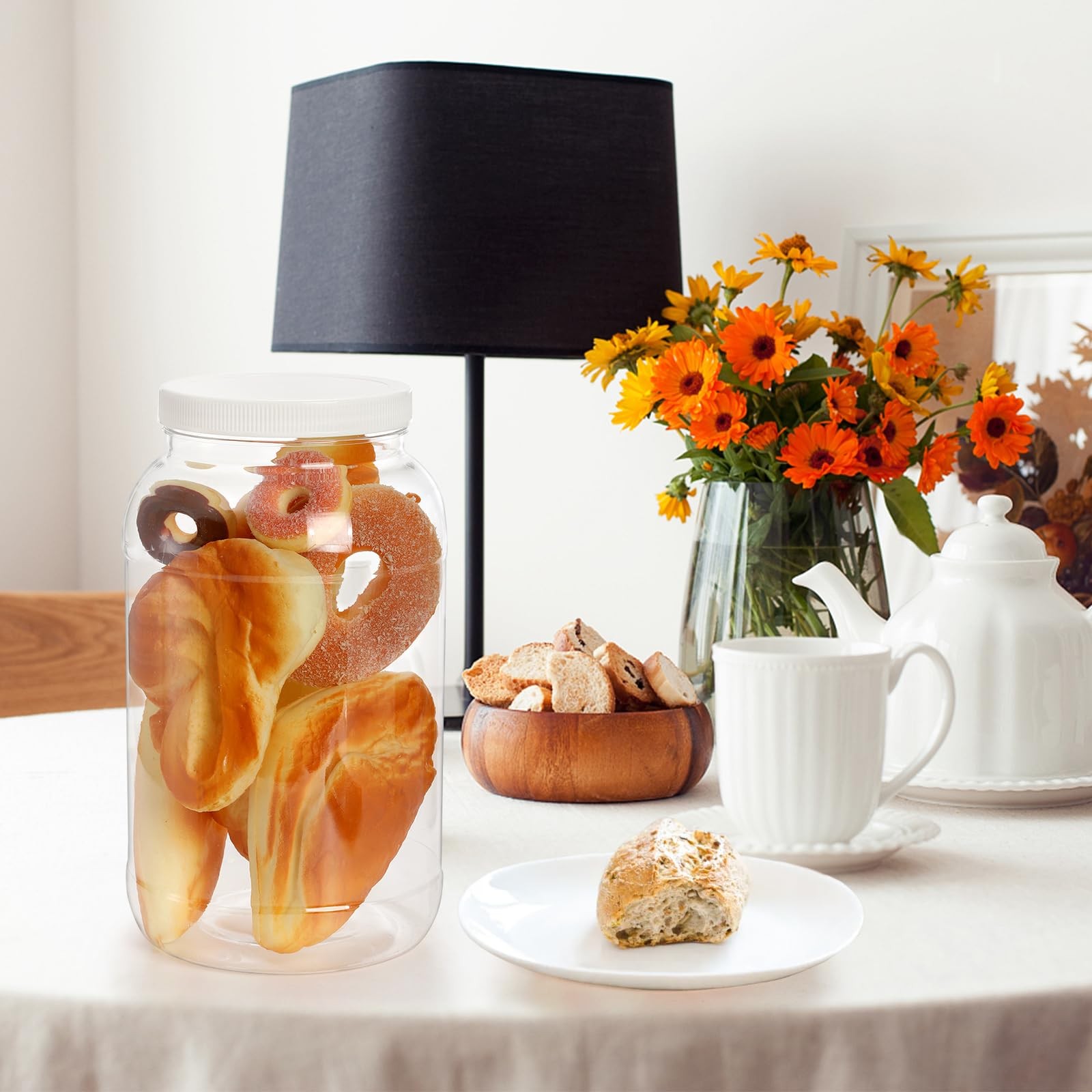 2 Pack 1-Gallon Plastic Jars with Lids Wide Mouth Storage Containers