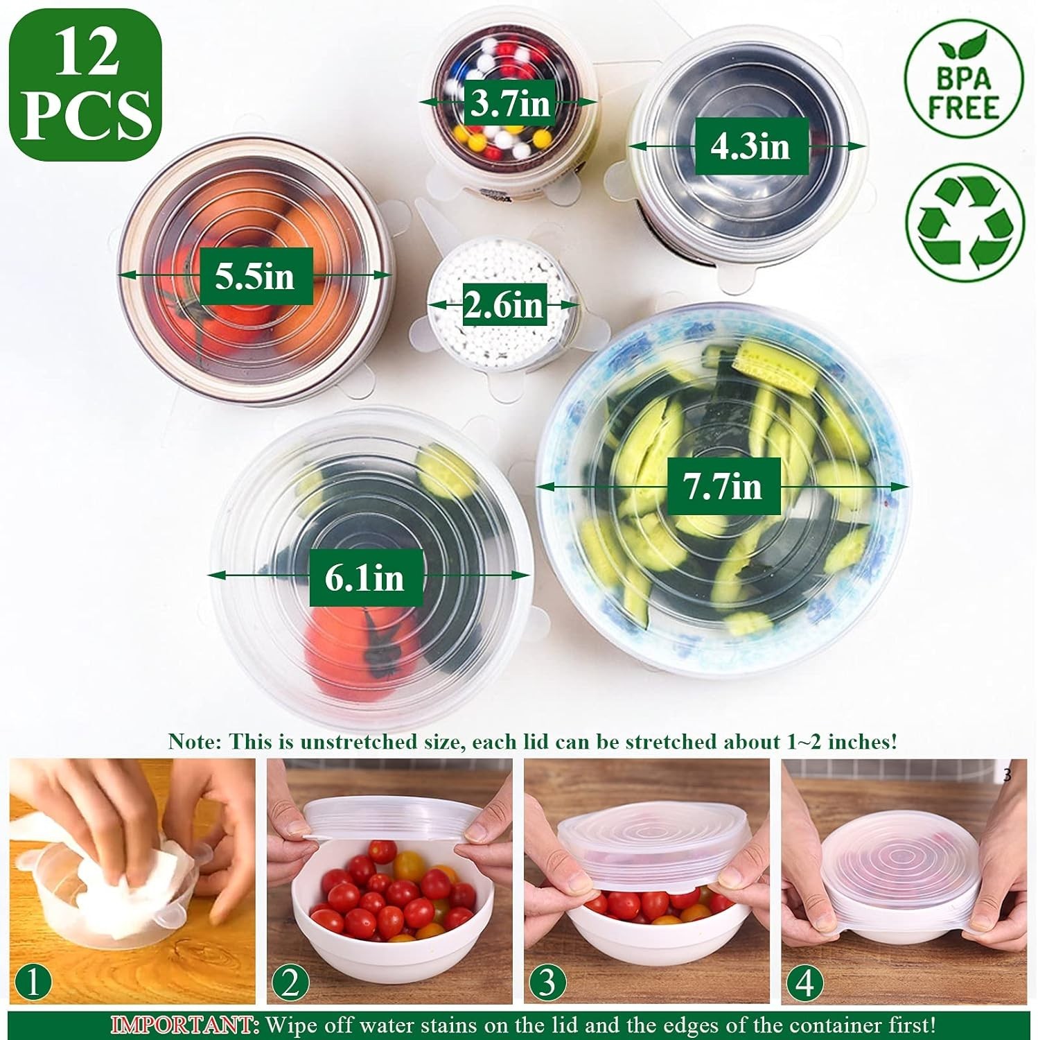 Eco-Friendly 12-Pack Silicone Food Covers | Safe, Flexible Lids for Containers