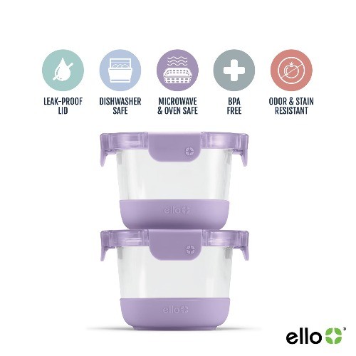 Ello 4pc 2c Glass Refresh Round Food Storage Container Set Purple