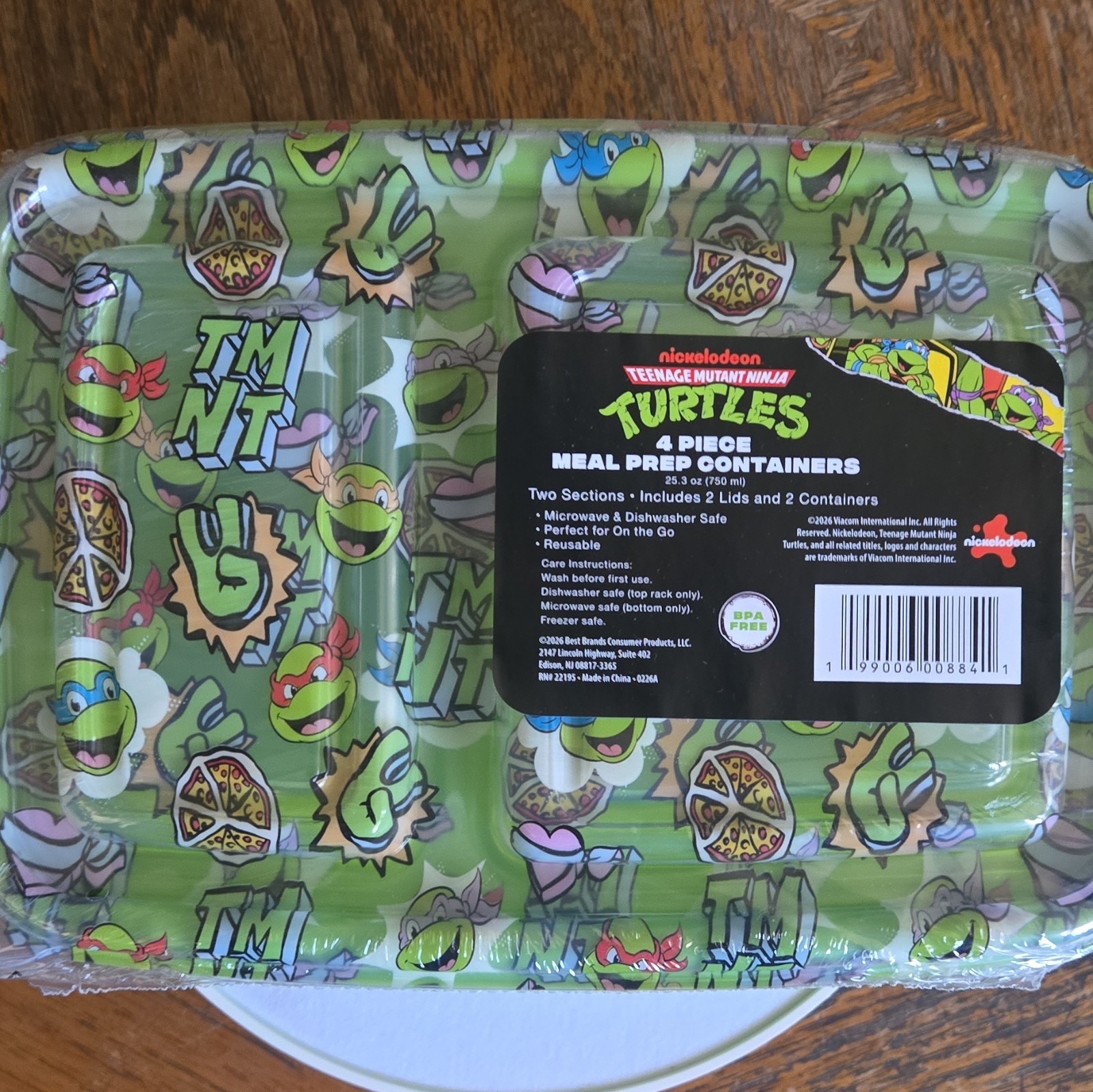 Nickelodeon TMNT Meal Prep Containers Set 4pc 25.3oz 2-Section BPA Free Snap Lid