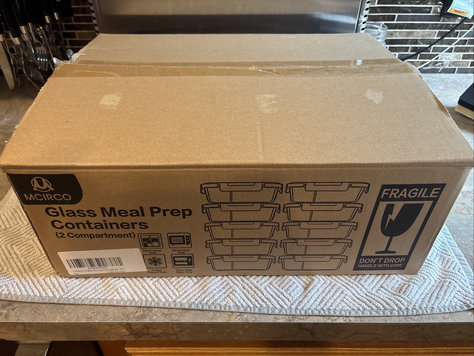8 Mcirco 2 Compartment Glass Meal Prep Containers 36 Oz. Metal On Lid 6.5 X 3 In