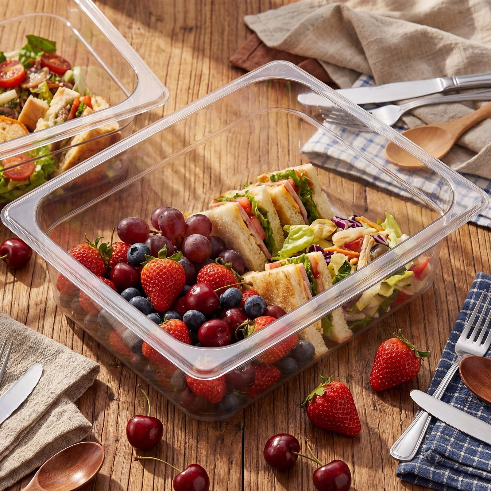 4 Pack 1/2 Size Clear Food Pans, 4 Inch Deep Hotel Pan, Stackable Plastic Foo…