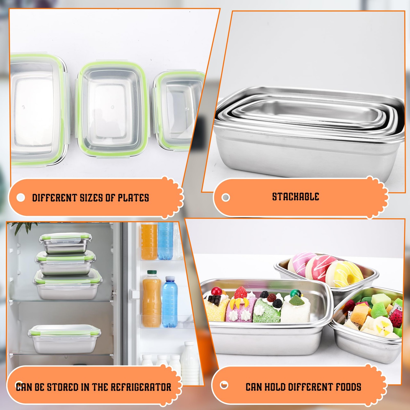 15 Pcs 304 Stainless Steel Food Containers with Airtight Lids Bento Lunch Box…