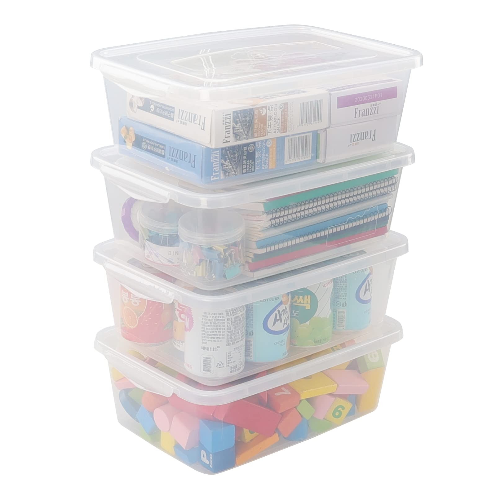 4 PCS 6.5 Quart Clear Storage Bin Plastic Latching Box With Lid Stackable