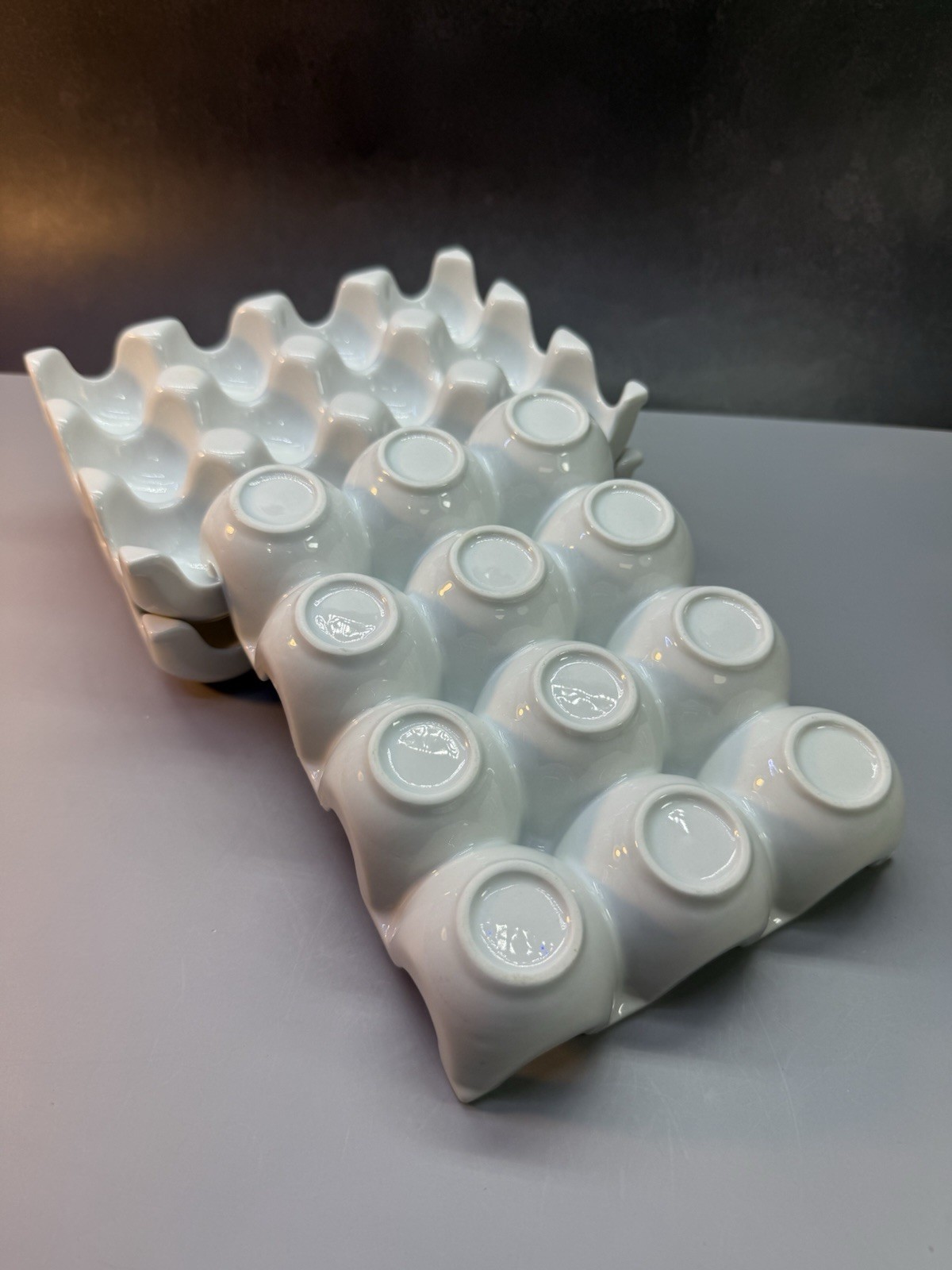 Flexzion 12 Eggs Ceramic Egg Holder, 12 Porcelain Egg Tray Storage Box, Non-Slip