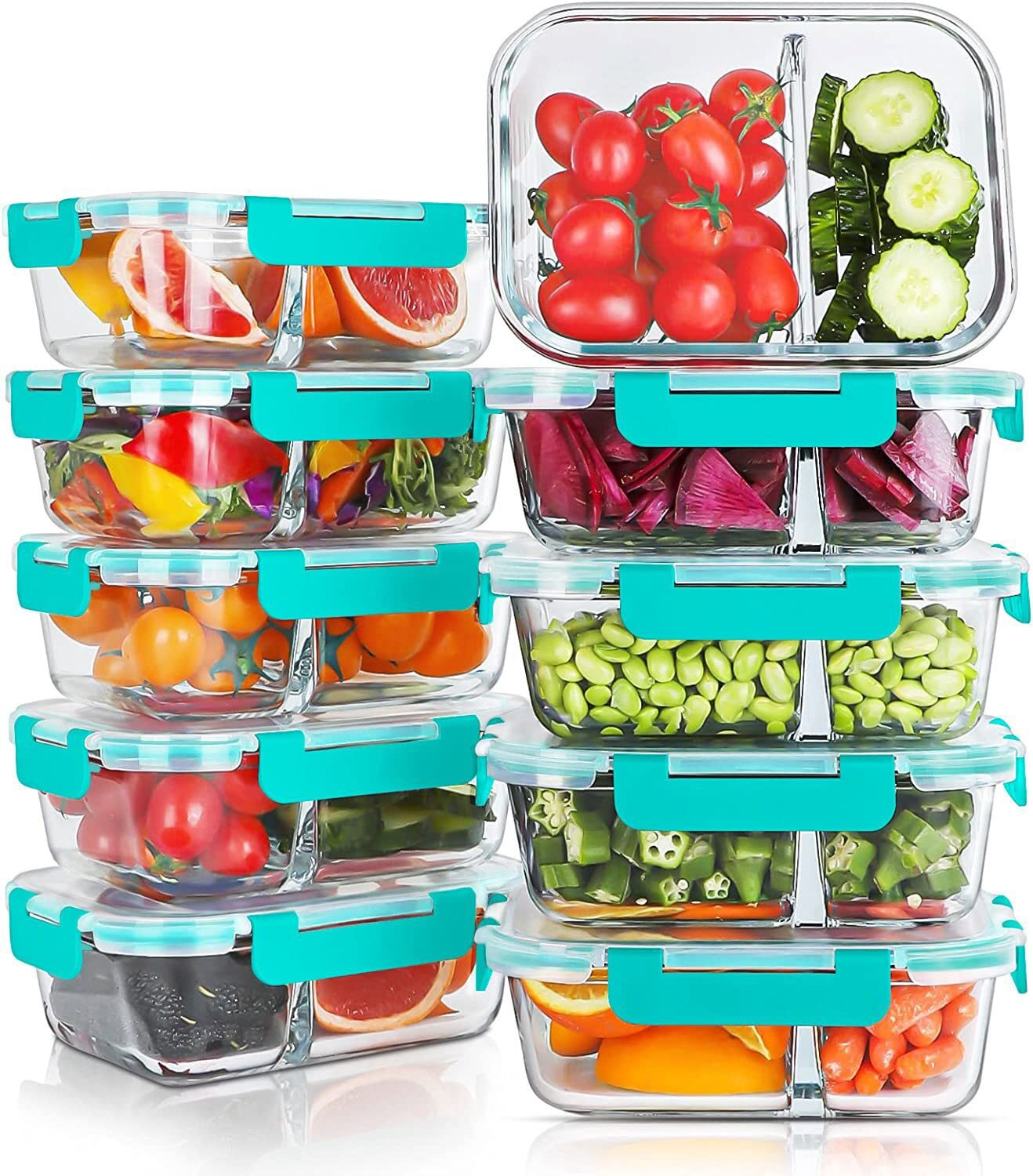 10 Packs 30oz Glass Meal Prep Containers 2 Compartments,Glass Food Storage Co…