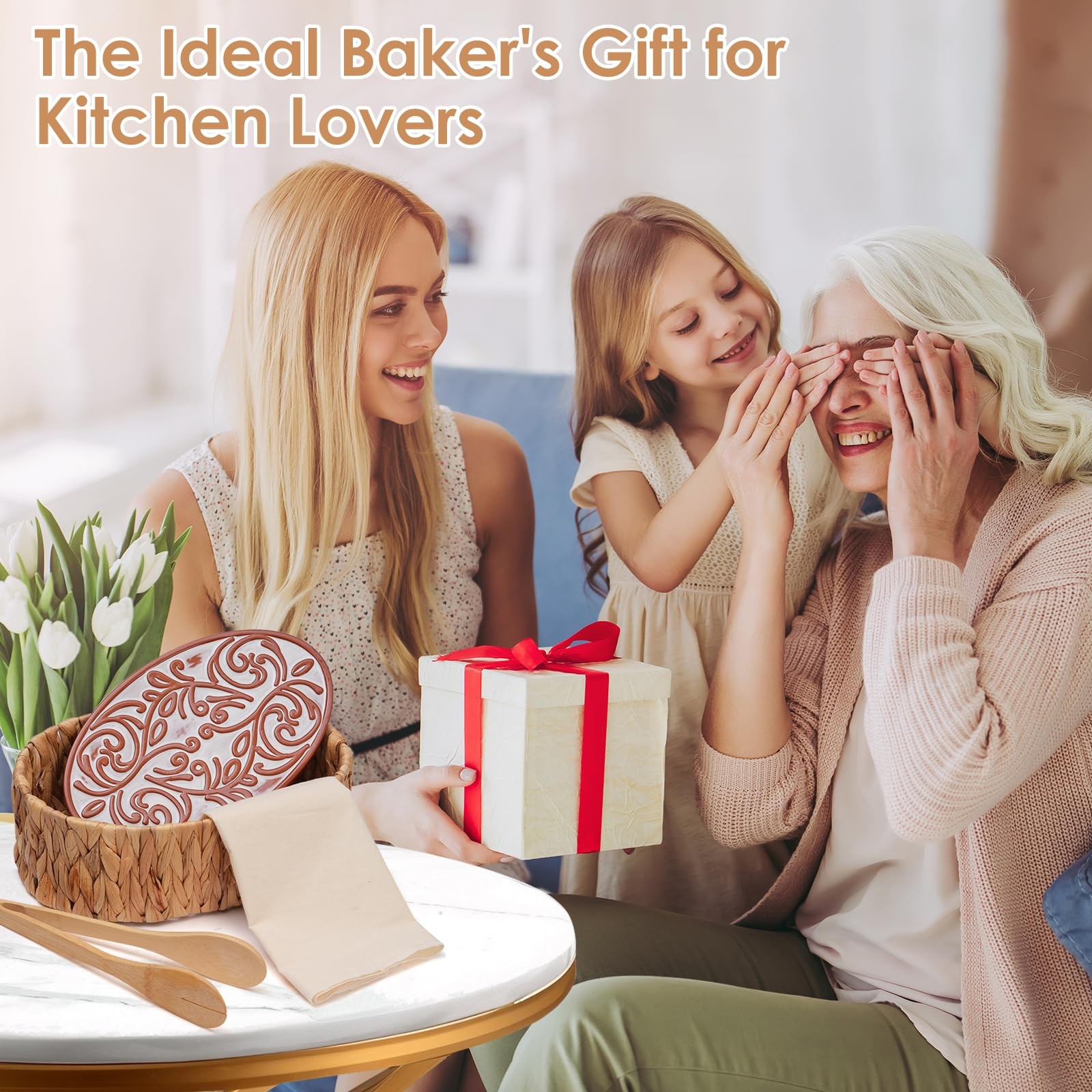 Bread Warmer Basket with Stone – Includes Linen Towel and Clips,Bread Baskets…