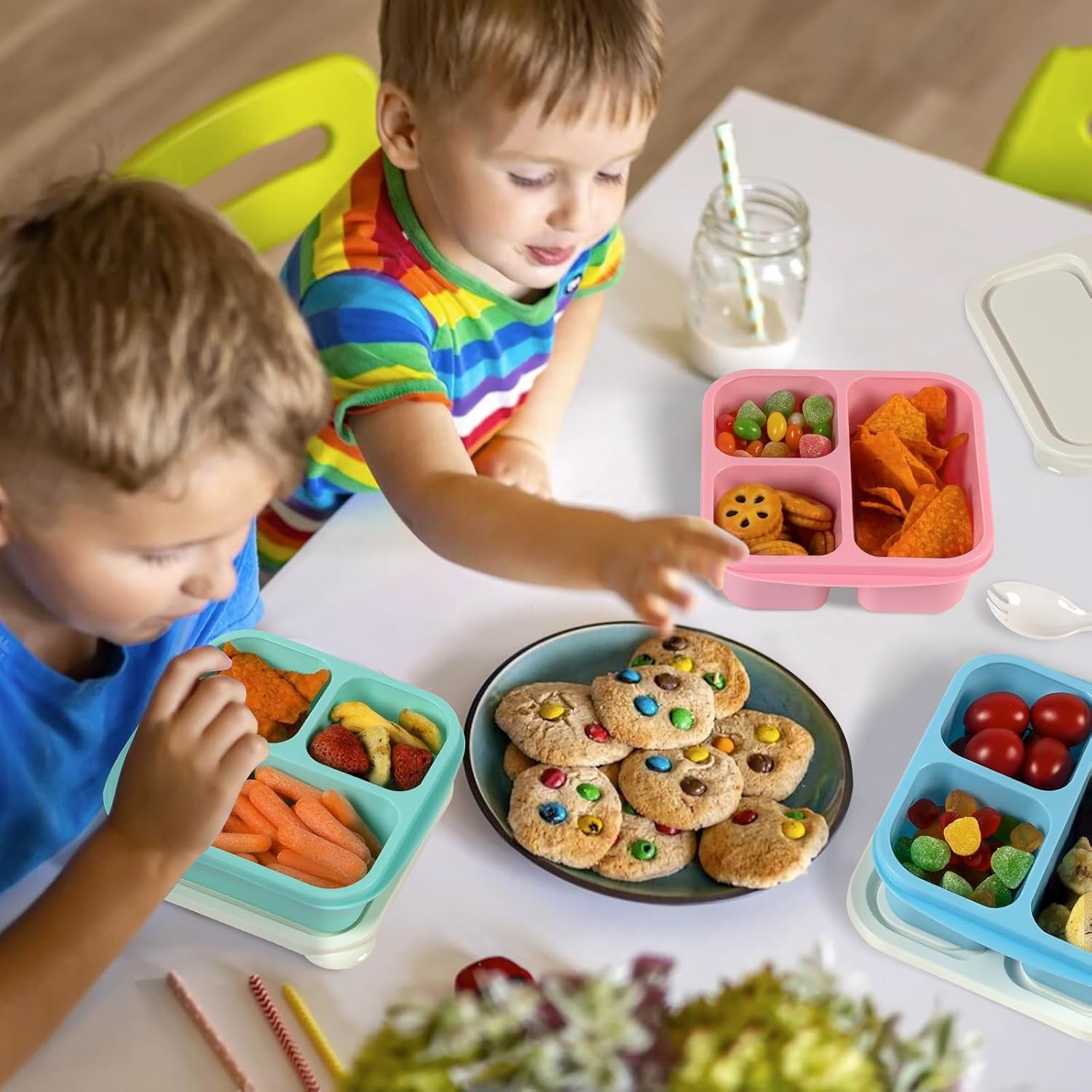 Snack Box Container with lids, Reusable 3 Compartment Bento Lunchable Container