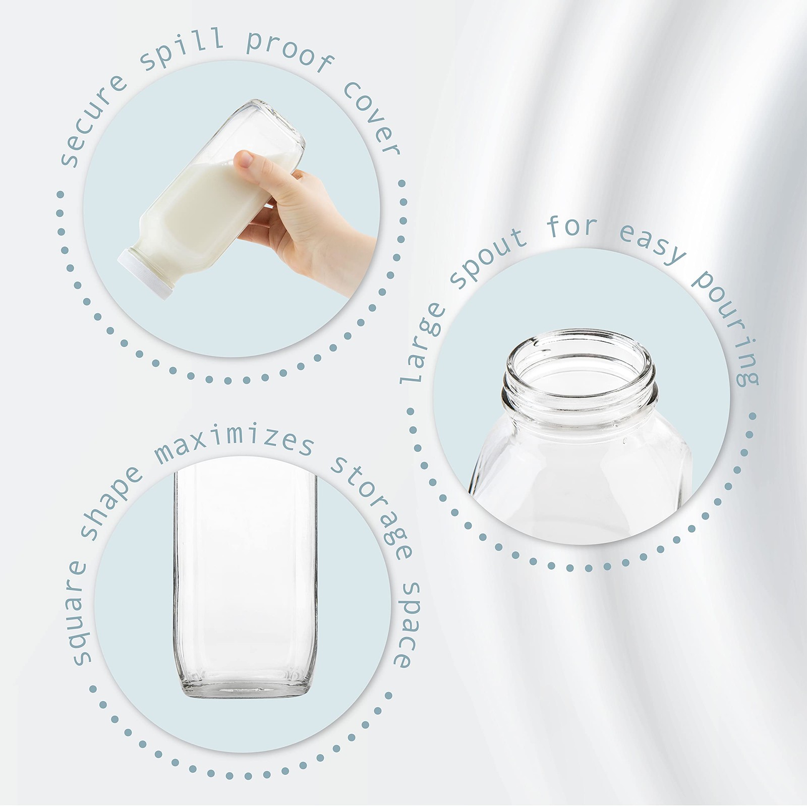 16 oz Glass Milk Bottle with Lid – Glass Jars with Airtight Lid used for Milk…