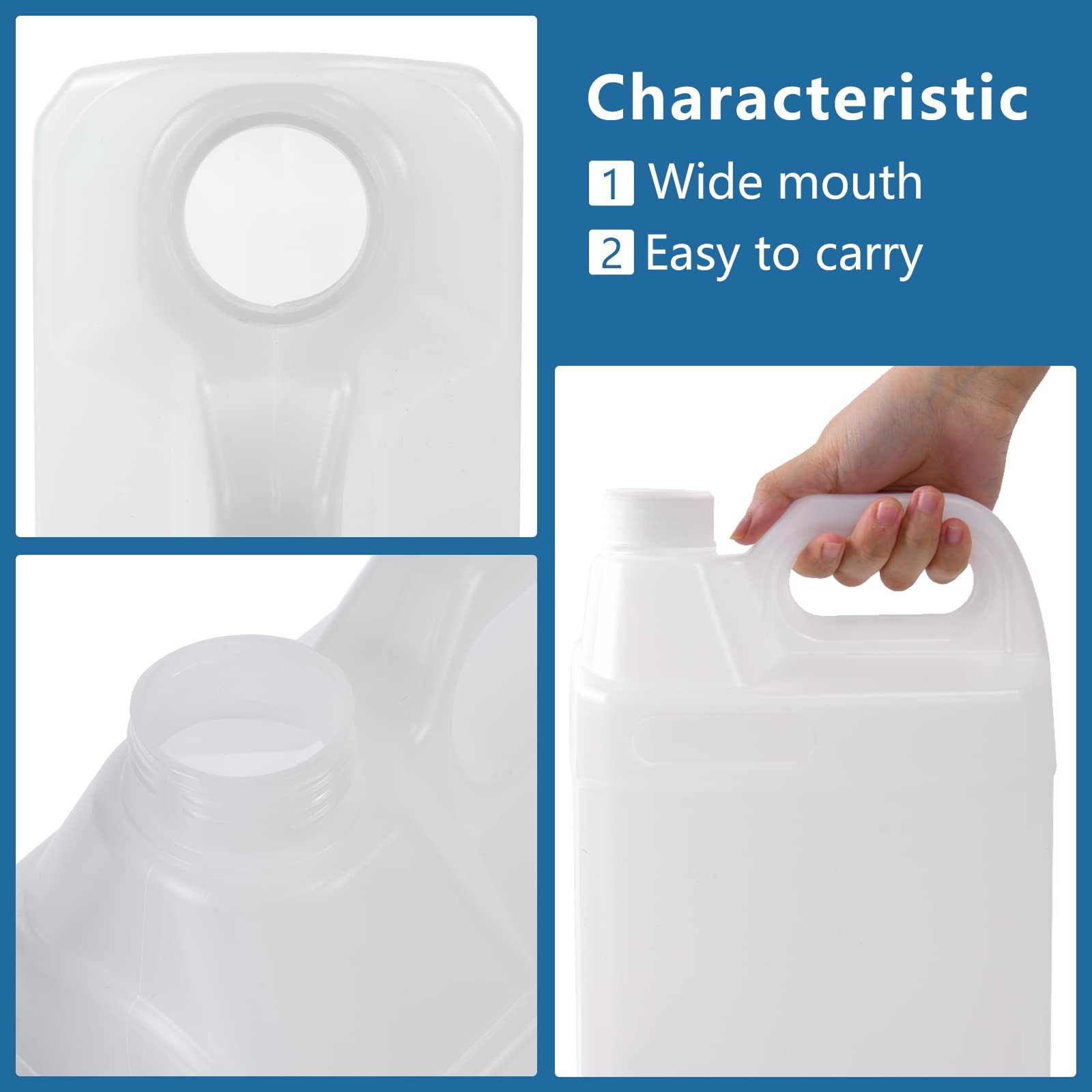 2 Pack 1 Gallon Clear Plastic Jugs with Lids, Water Jug Storage Containers wi…