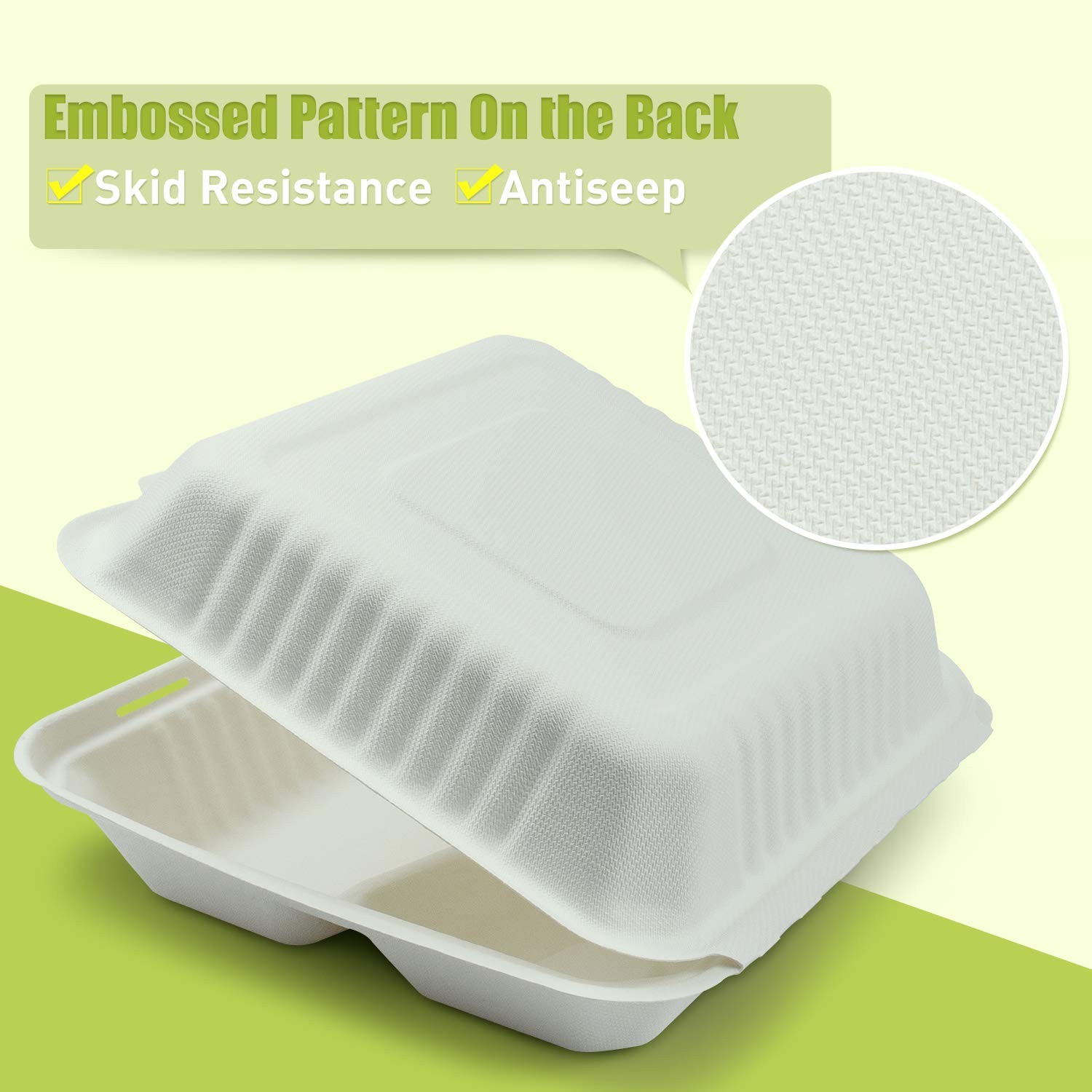 100 Count 9 Inch 3-Compartment Compostable Bagasse Clamshell To Go Food Boxes