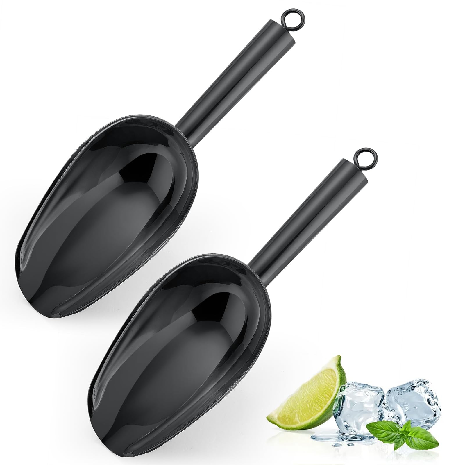 2 Pack 3oz Metal Ice Scoop Stainless Steel Mini Food Scooper Black