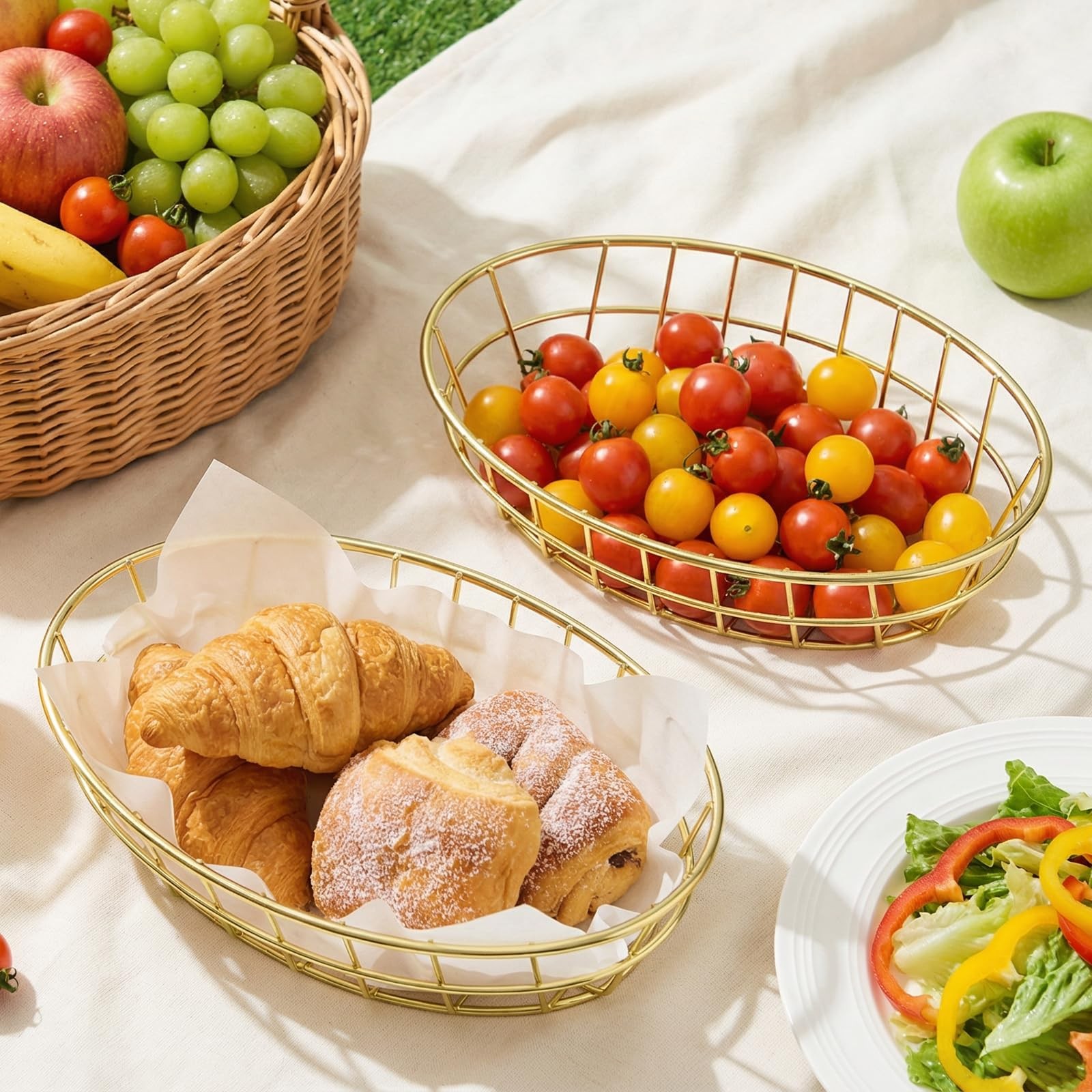 6 PCs Bread Basket for Serving,Small Wire Basket,Gold Wire Basket,Dinner Roll…