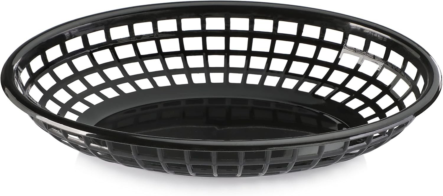 Fast Food Baskets, 9 1/4 x 6 Inch Oval, Set of 12, Black