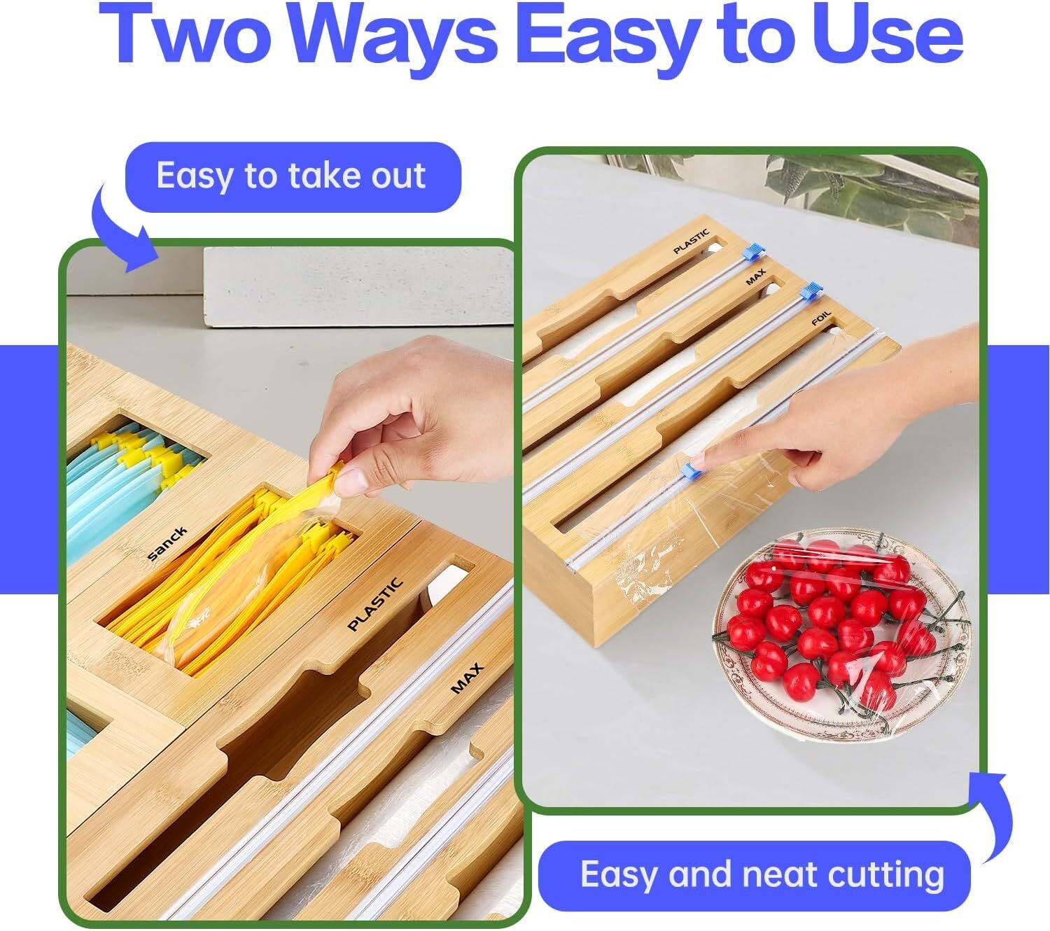 8PCS Bamboo Storage Bag Organizer for Kitchen Drawer With Cutters and Labels