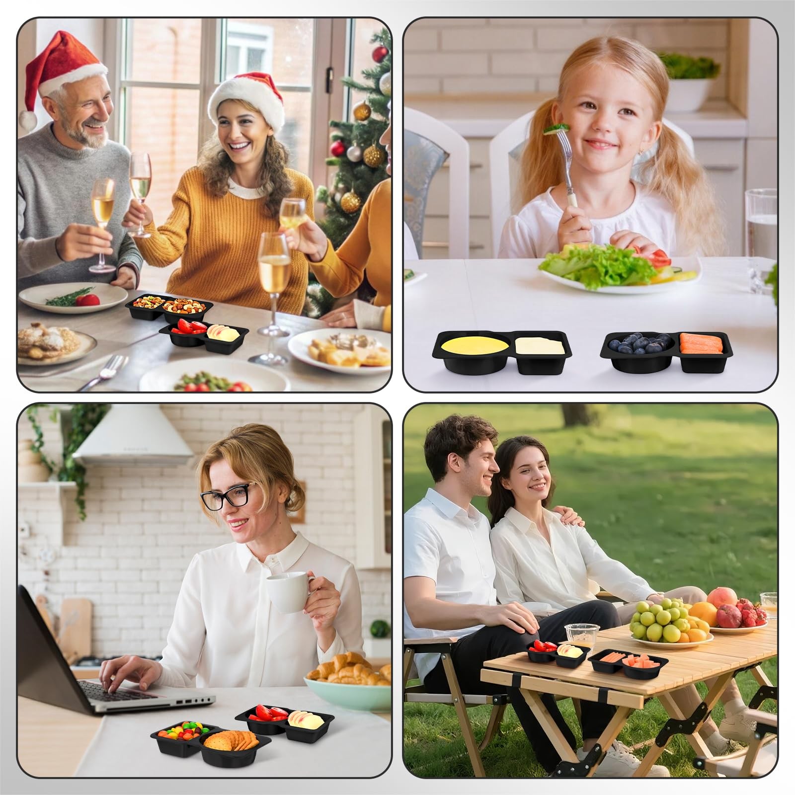 Double Compartment Snack Containers with Lids, 2 Compartment Condiment Contai…
