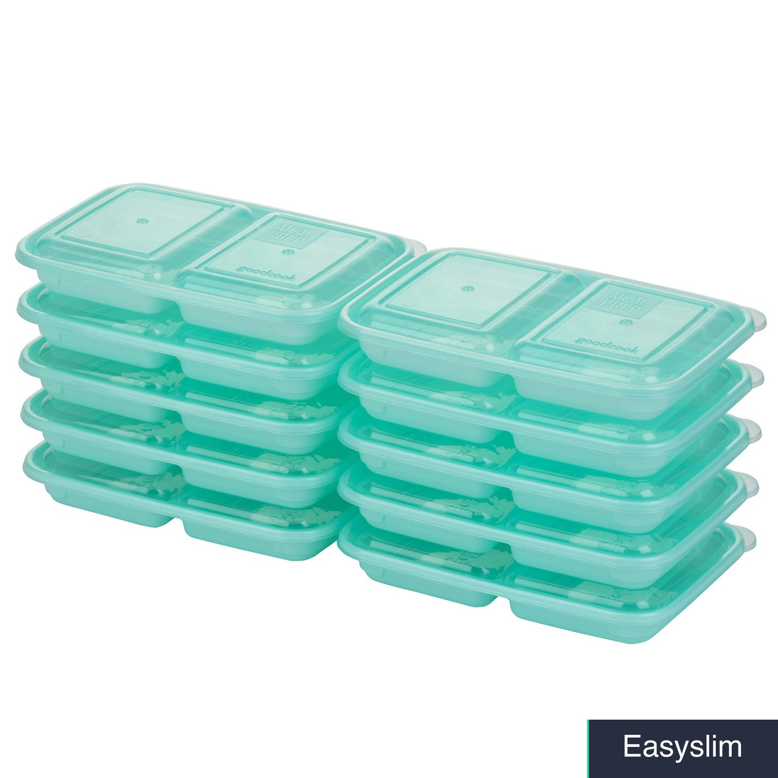 Divided Food Storage Containers 2 Compartment 10 Pack Blue Snap Lids