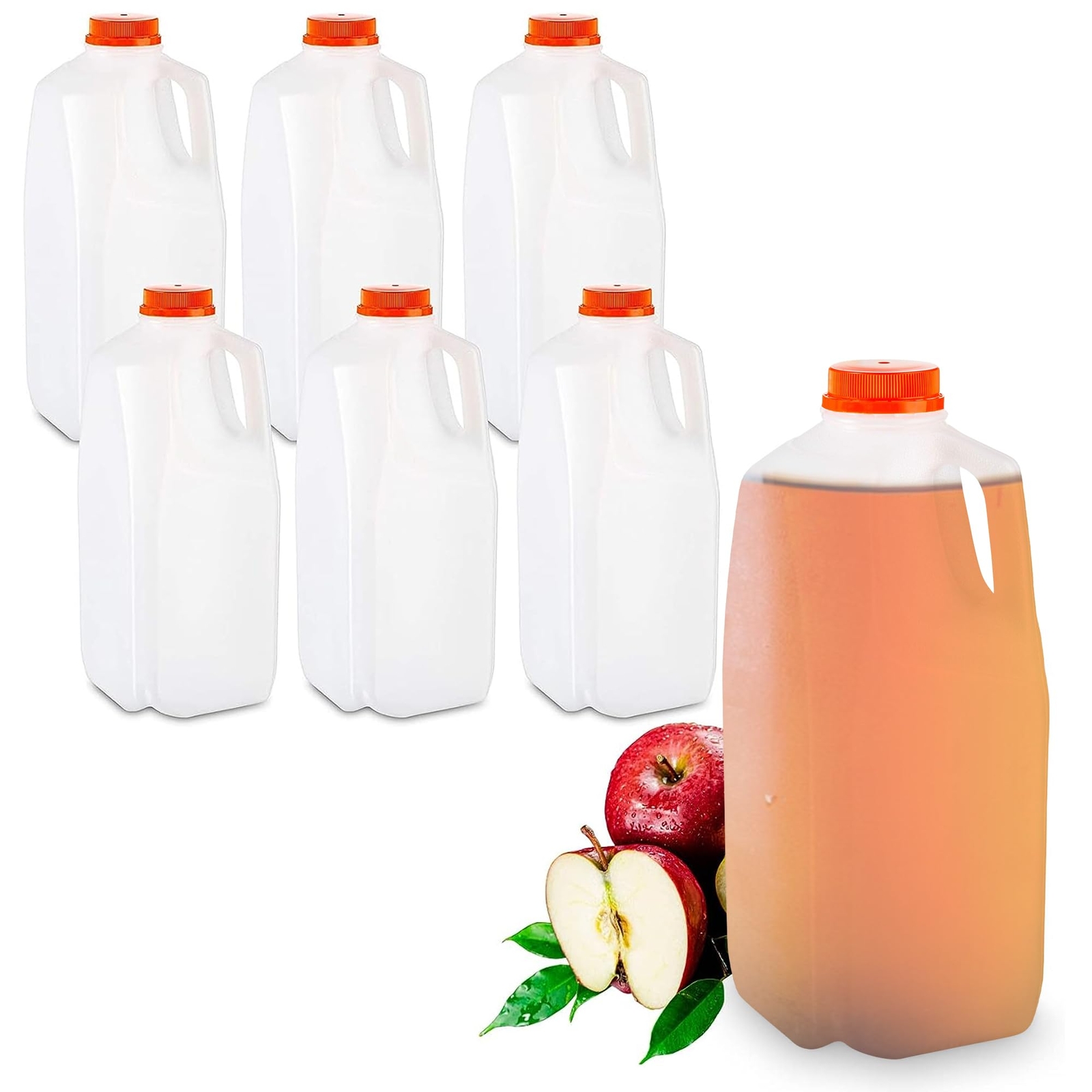 Set of 6 64 Oz HDPE Plastic Juice Bottles Tamper Evident Caps Included
