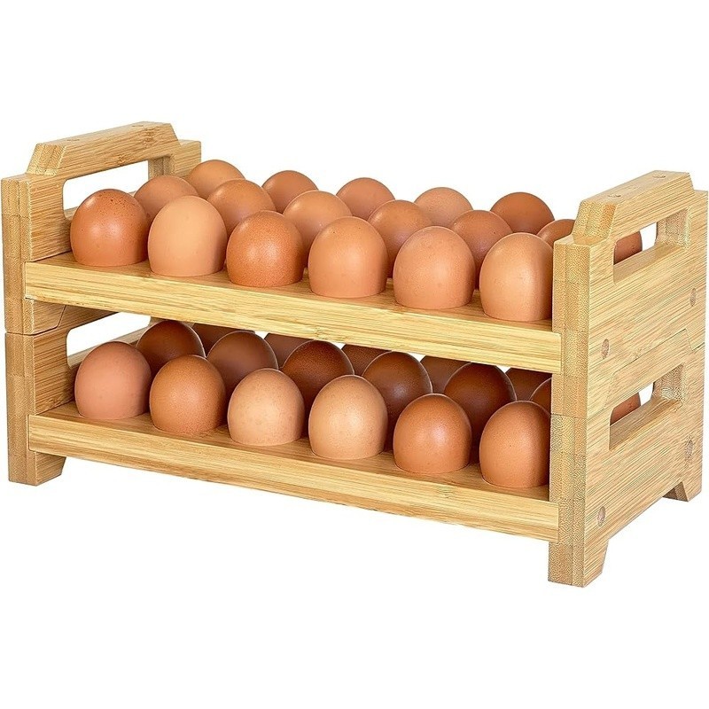 Bamboo Egg Holder Double Layer Rustic Storage Rack Fresh Eggs 36 Capacity New