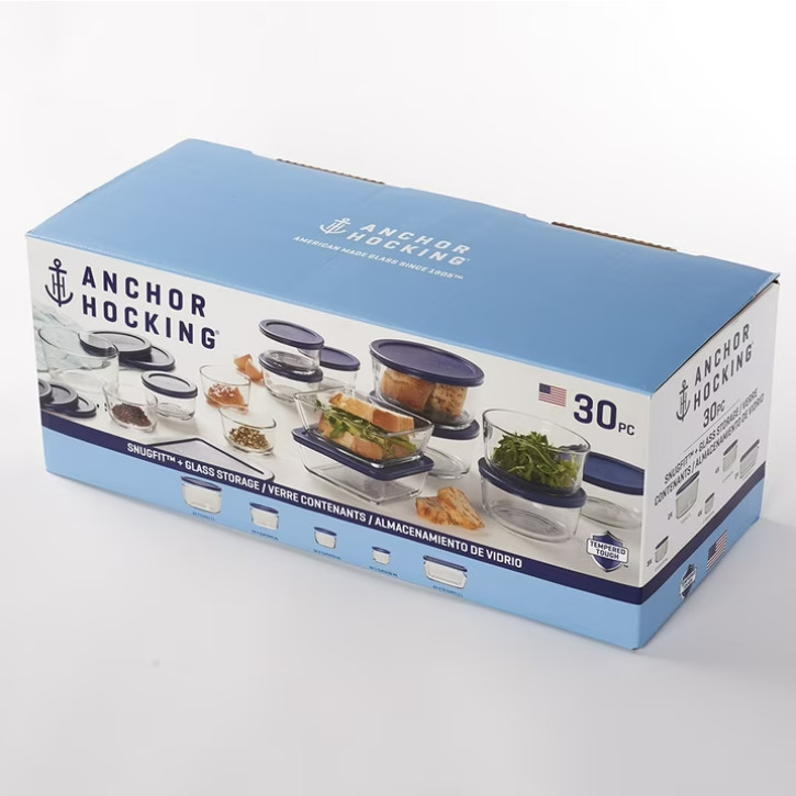 Anchor Hocking Glass Food Storage Containers SnugFit Lids 30 Piece Set BPA Free