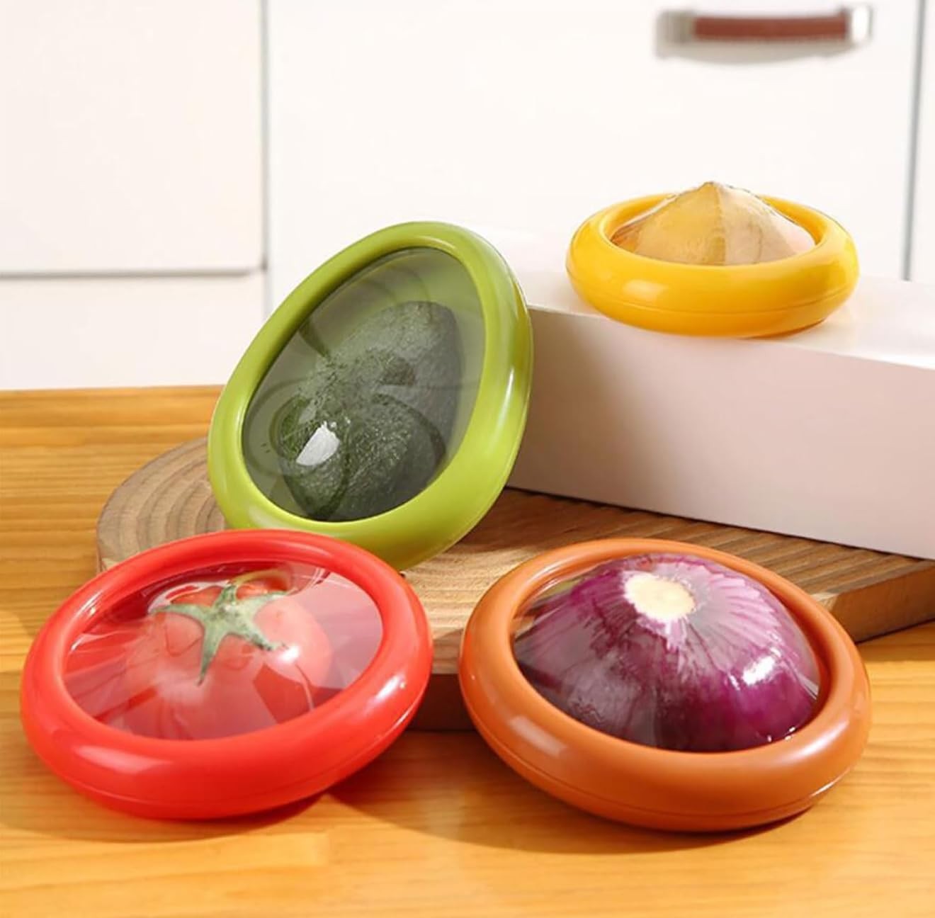 Silicone Fruit And Vegetable Containers For Fridge, Green,Red,Yellow,Brown