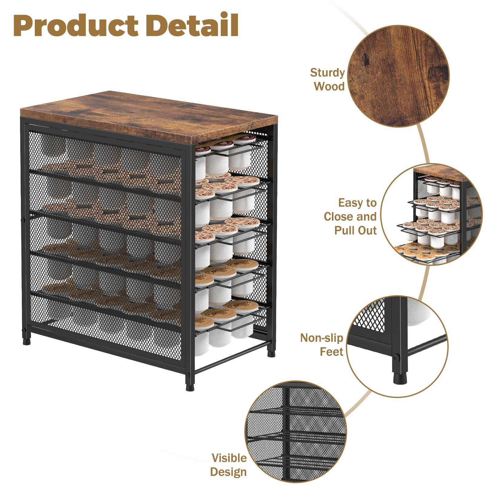 NANANARDOSO Coffee Pod Holder for Counter, 5 Tier – 90 Pack, Black-90