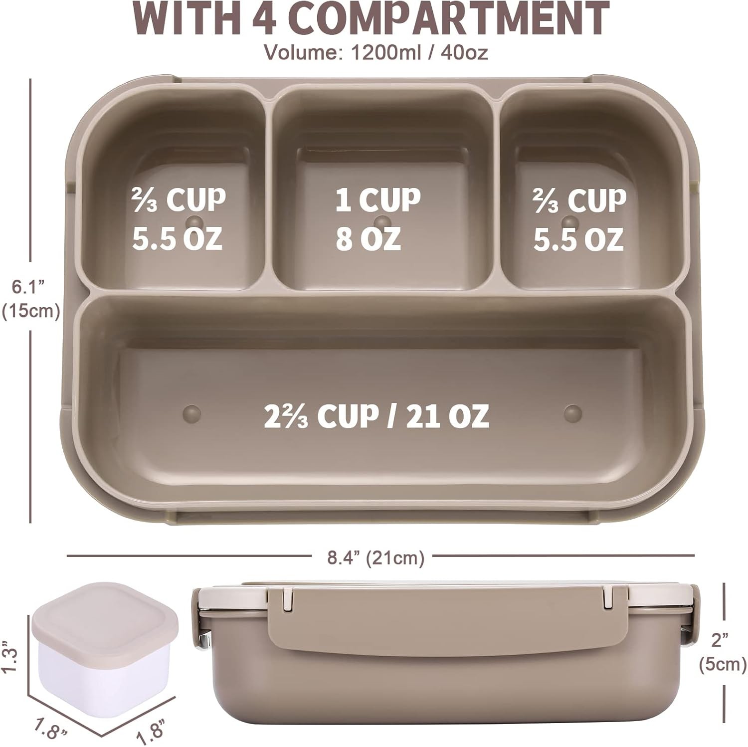 Bento Box Adult Lunch Box, Containers for Adults Men Women with 1200ML, Brown