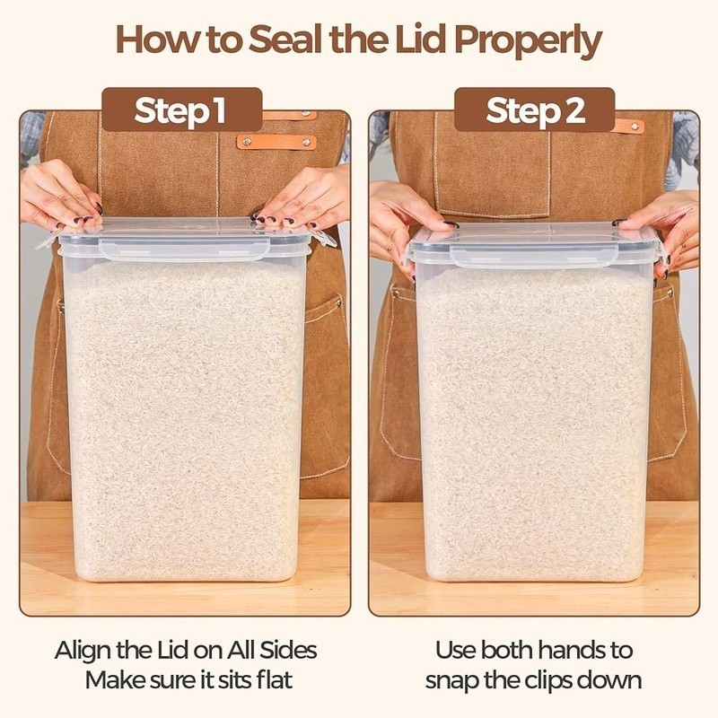 Airtight Food Storage Containers Rice Flour Pet Food W/ Measuring Cups Labels US