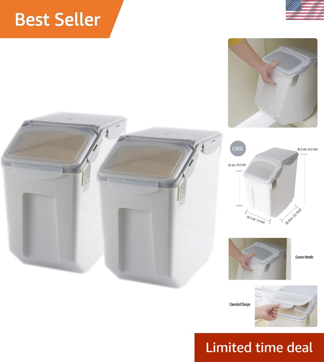 2-Pack 15L Airtight Food Storage Containers with Locking Lids – Leakproof Design
