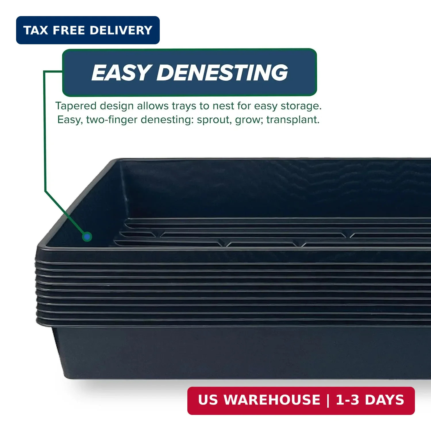 Living Whole Foods 5 Pack of Durable Black Plastic Growing Trays (Without Drain