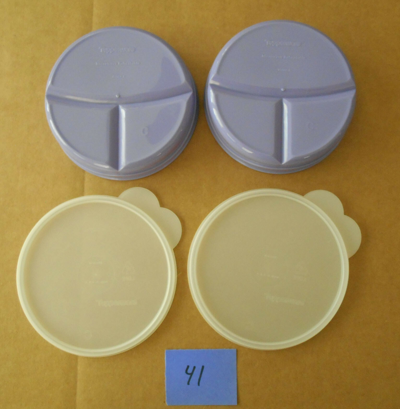 Tupperware Divided Microwave Purple Bowl Lot of 2 #2552 with Clear Lids B41