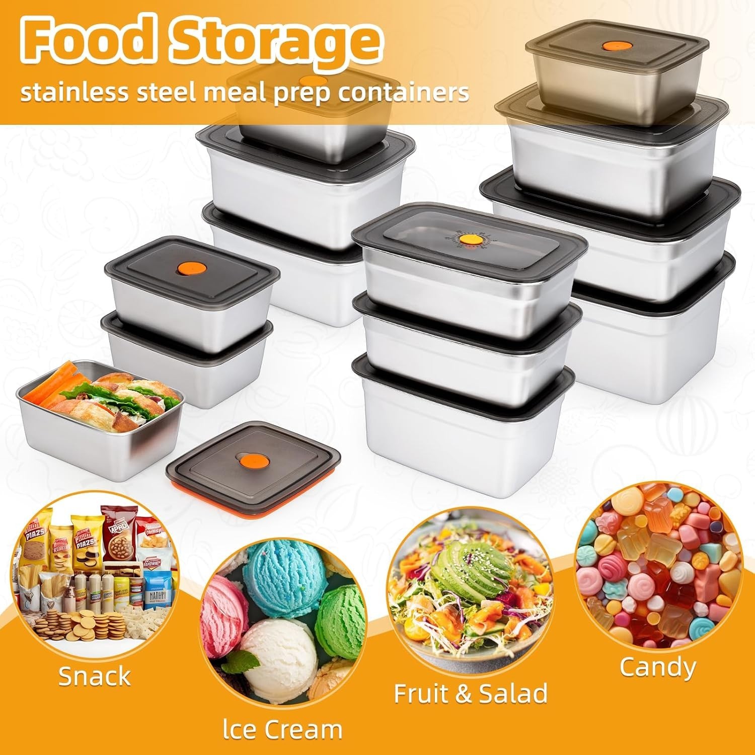 2 PCS Stainless Steel Food Storage Containers(33oz)