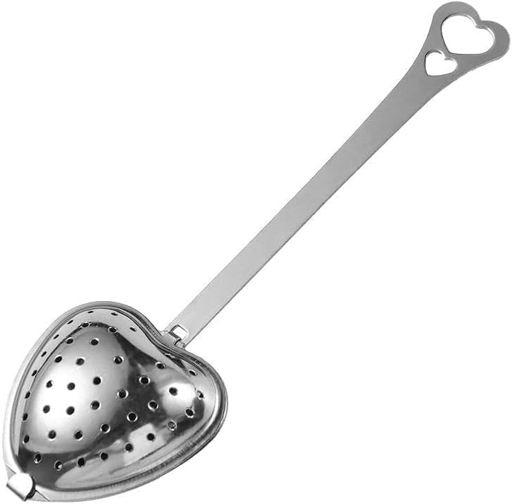 Heart Tea Infuser for Loose Leaf Steeper, Long Grip Standard, Silver