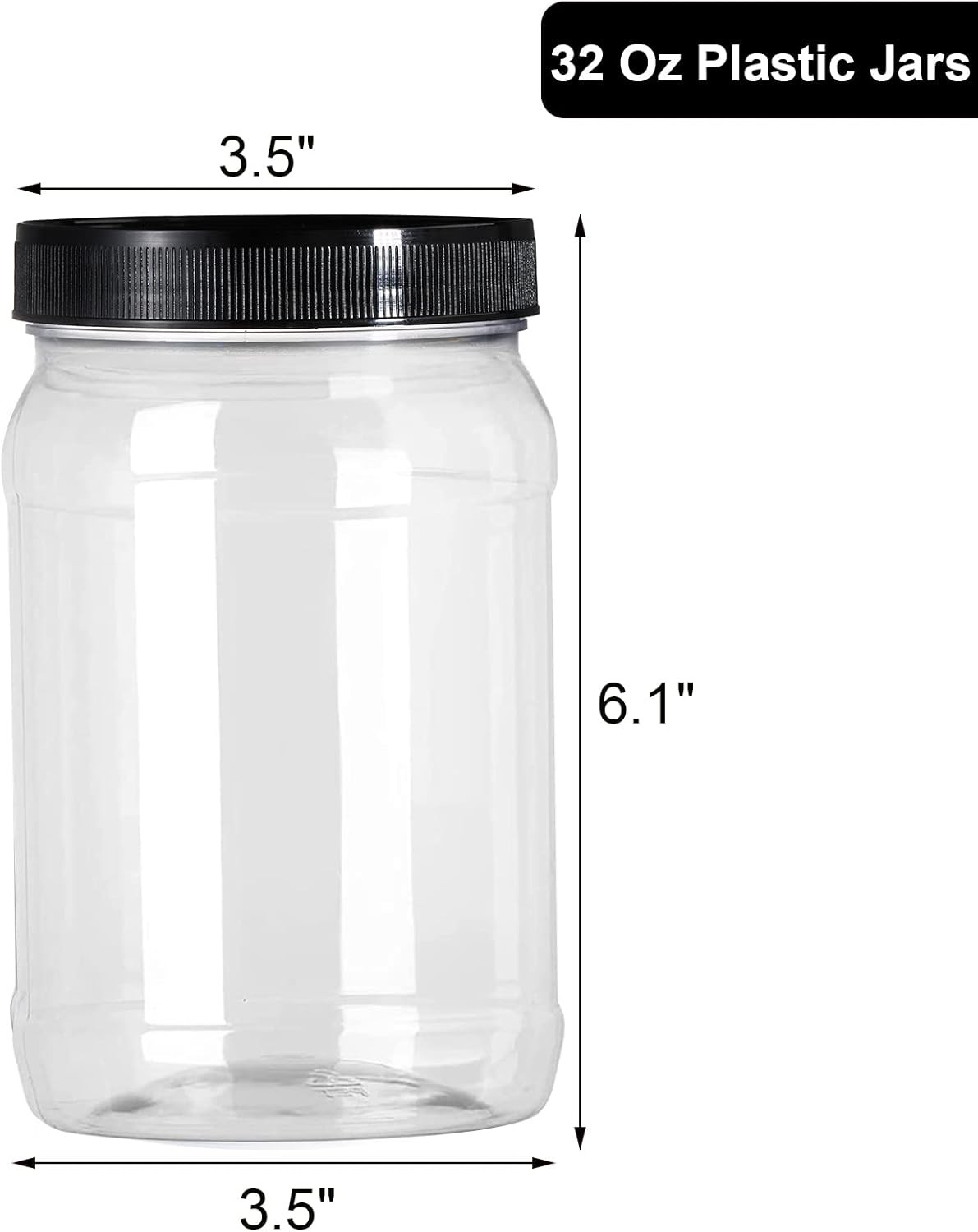 9 Pack 32 Oz Plastic Jars with Black Lids,Wide Mouth Clear Empty Plastic Storage