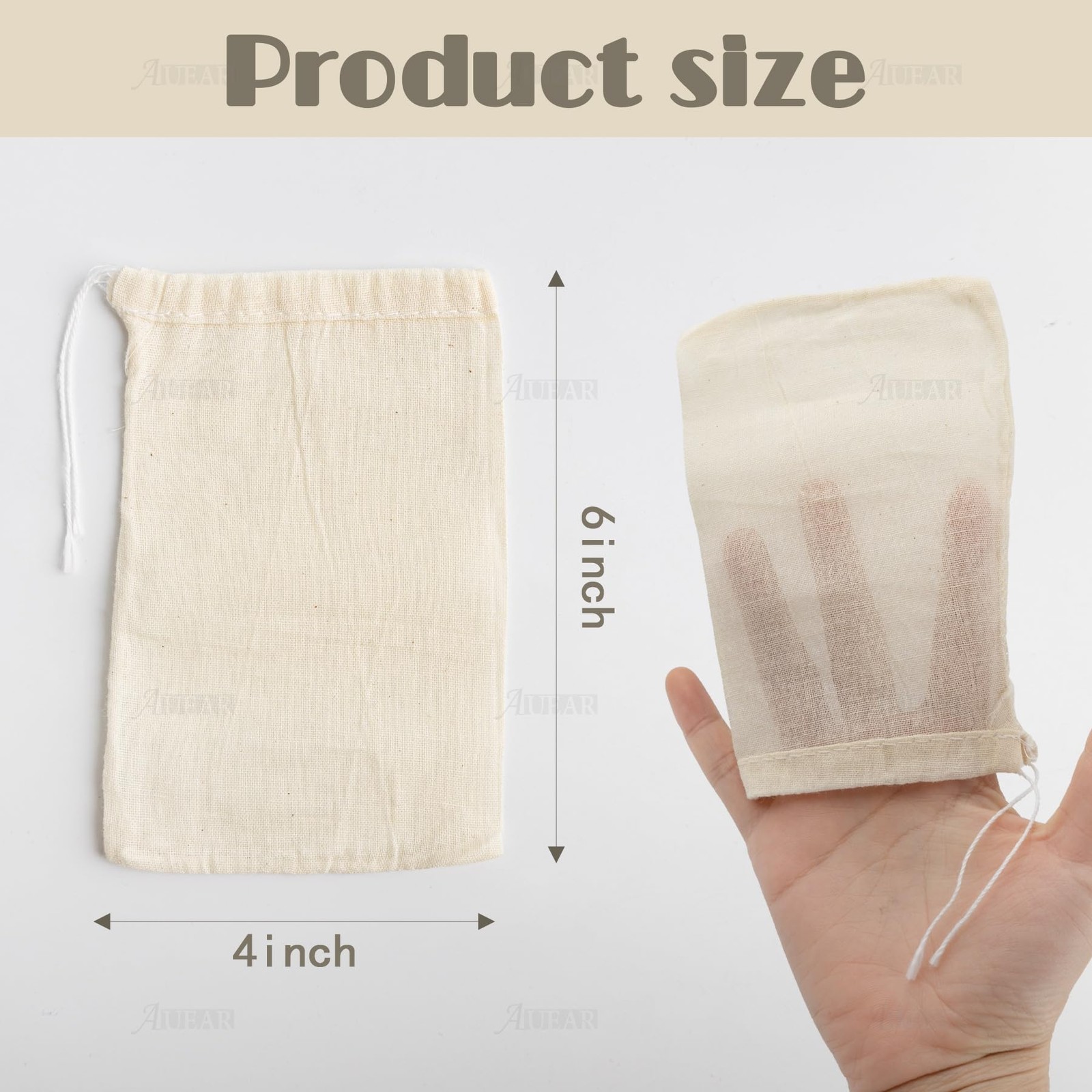 AUEAR, Reusable Drawstring Cotton Soup Bags Coffee Chinese 12 Pack, 4″x6″
