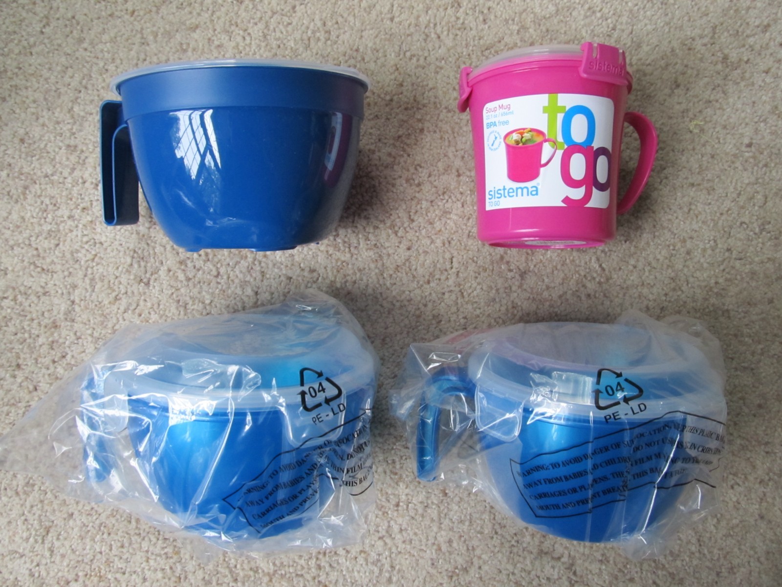 Lot of 4-NEW BPA Free Soup Mug Cup-Sistema to Go 22.1oz, Decor 1.2L, Lock n Lock