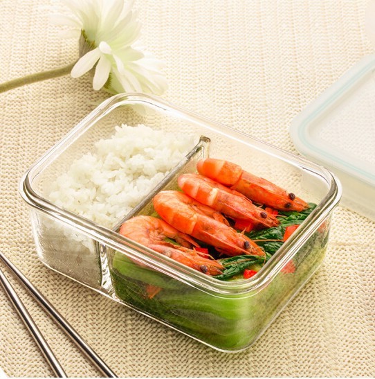 Korea Glasslock 2 Compartment Glass Lunchbox 1000 ml-Carry Bag&Utensils Included