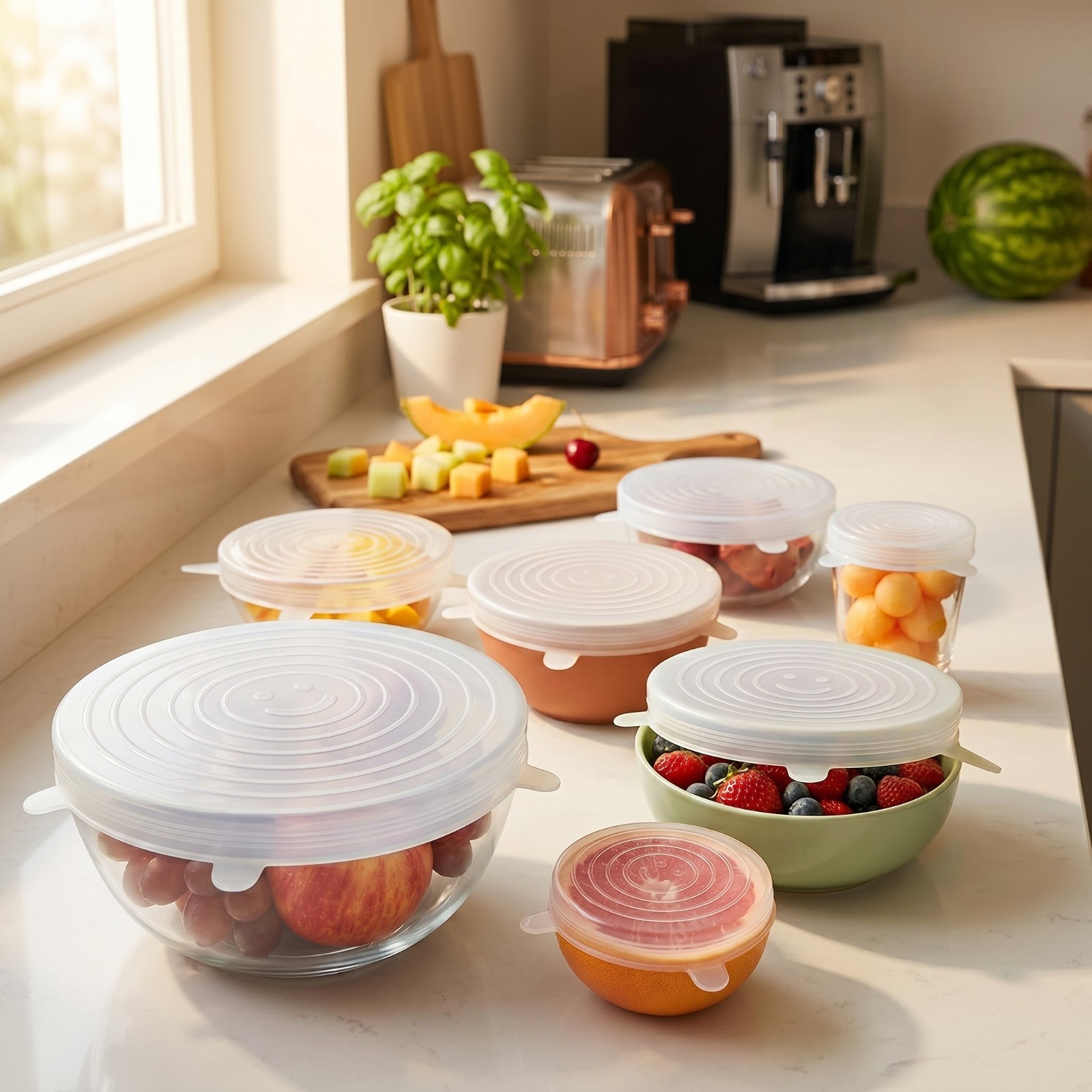 Silicone Stretch Lids 12 Pack Reusable Food Bowl Covers 6 Sizes BPA Free Kitchen