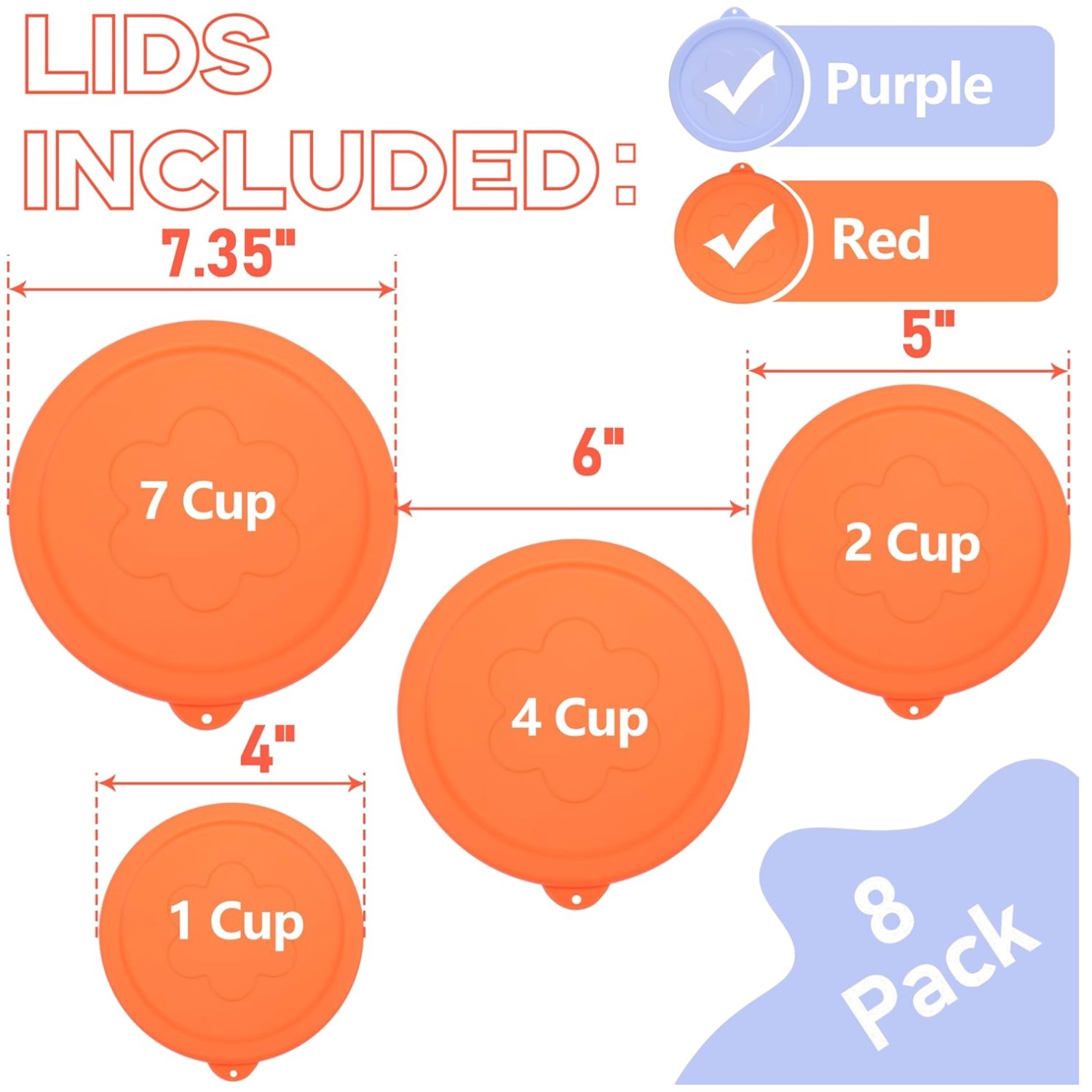 Silicone Replacement Lids for Pyrex Glass Bowls, 8-Pack